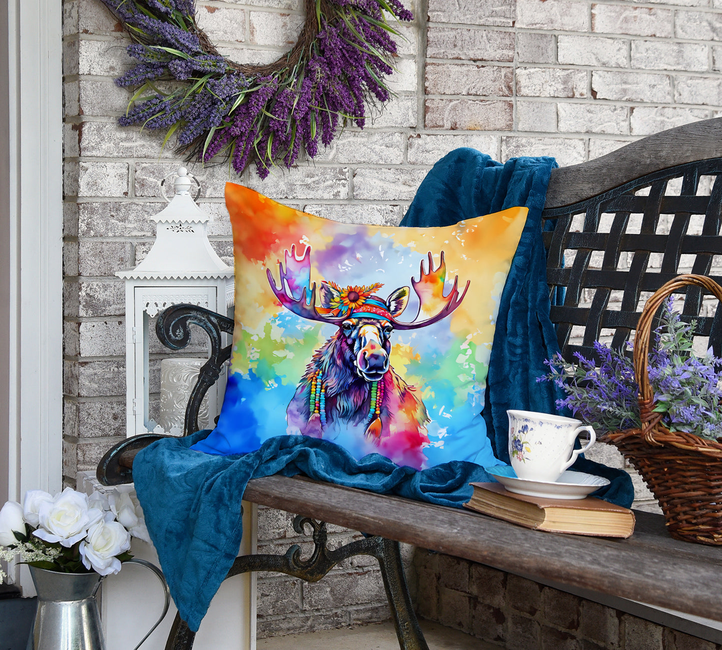 Hippie Animal Moose Throw Pillow