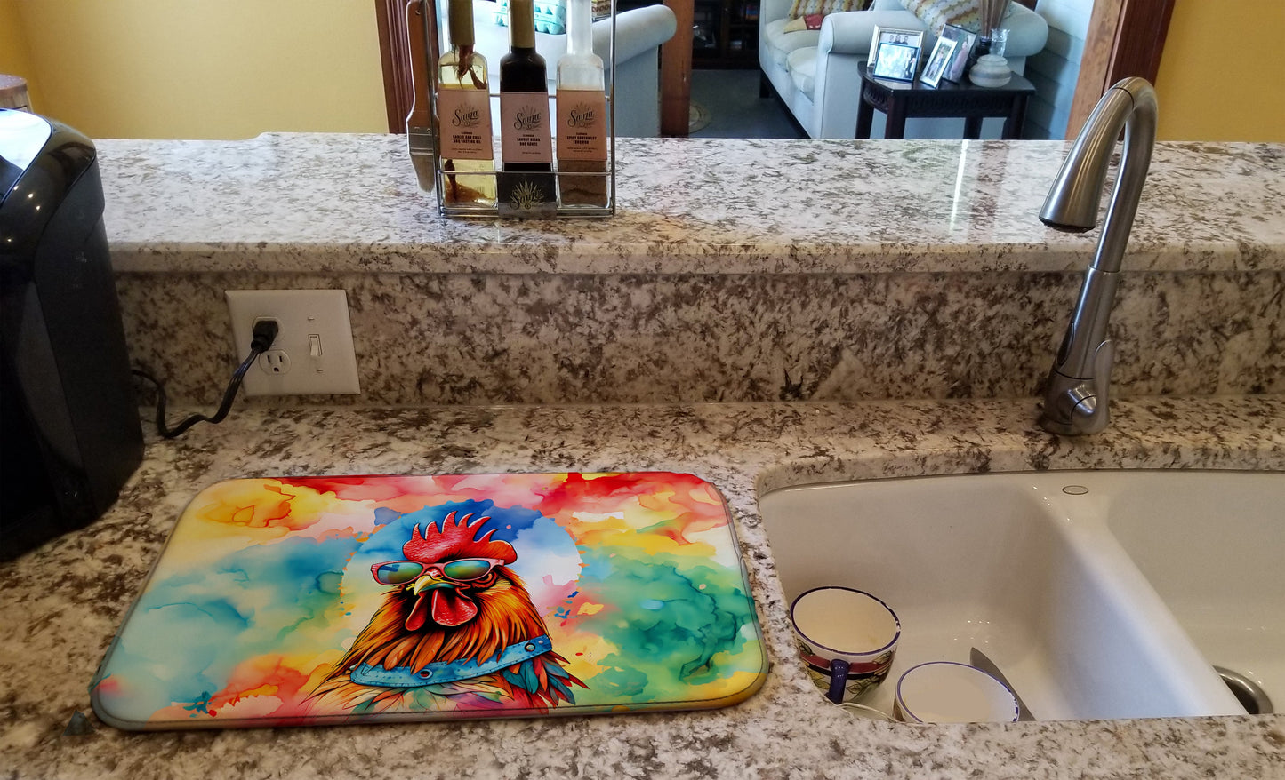 Hippie Animal Red Rooster Dish Drying Mat