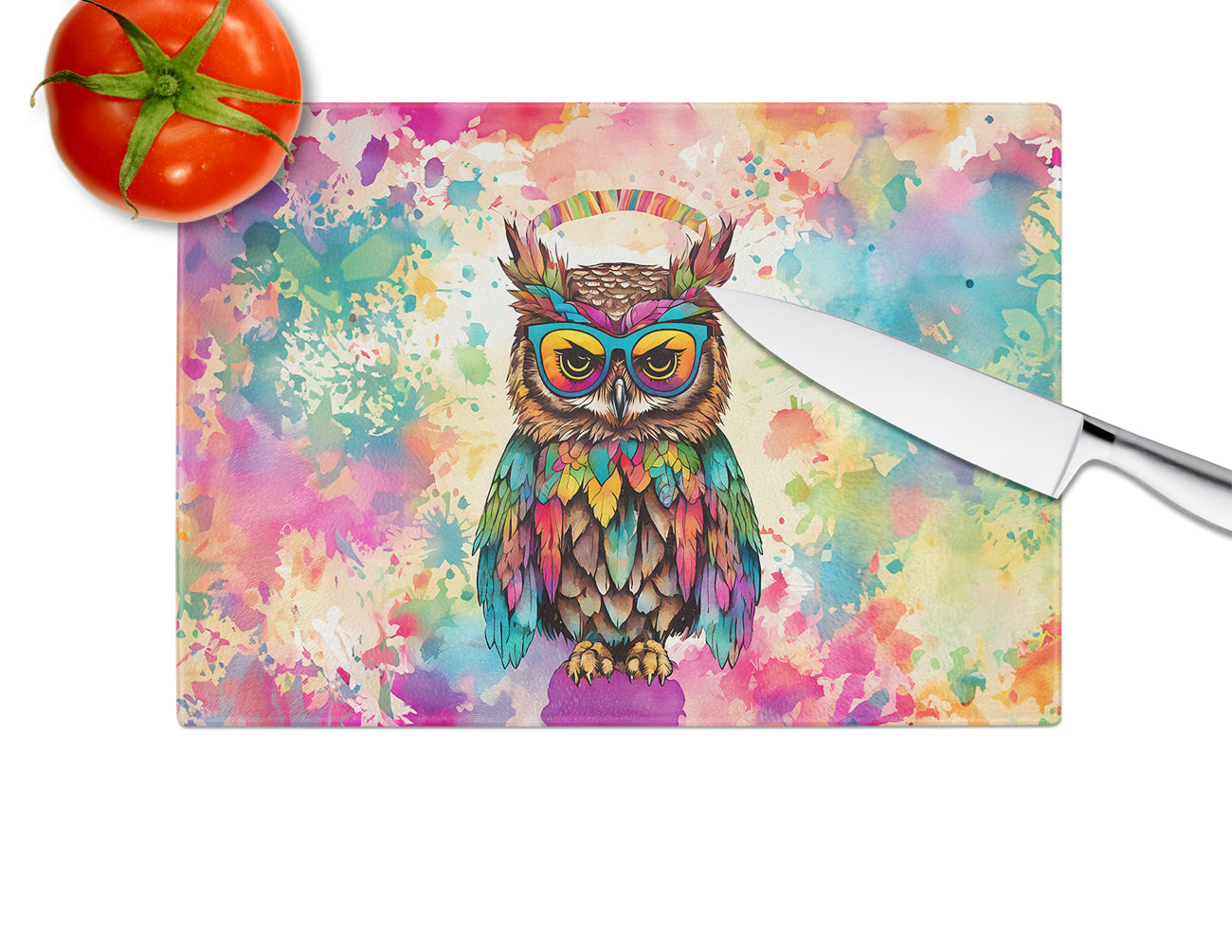 Hippie Animal Owl Glass Cutting Board