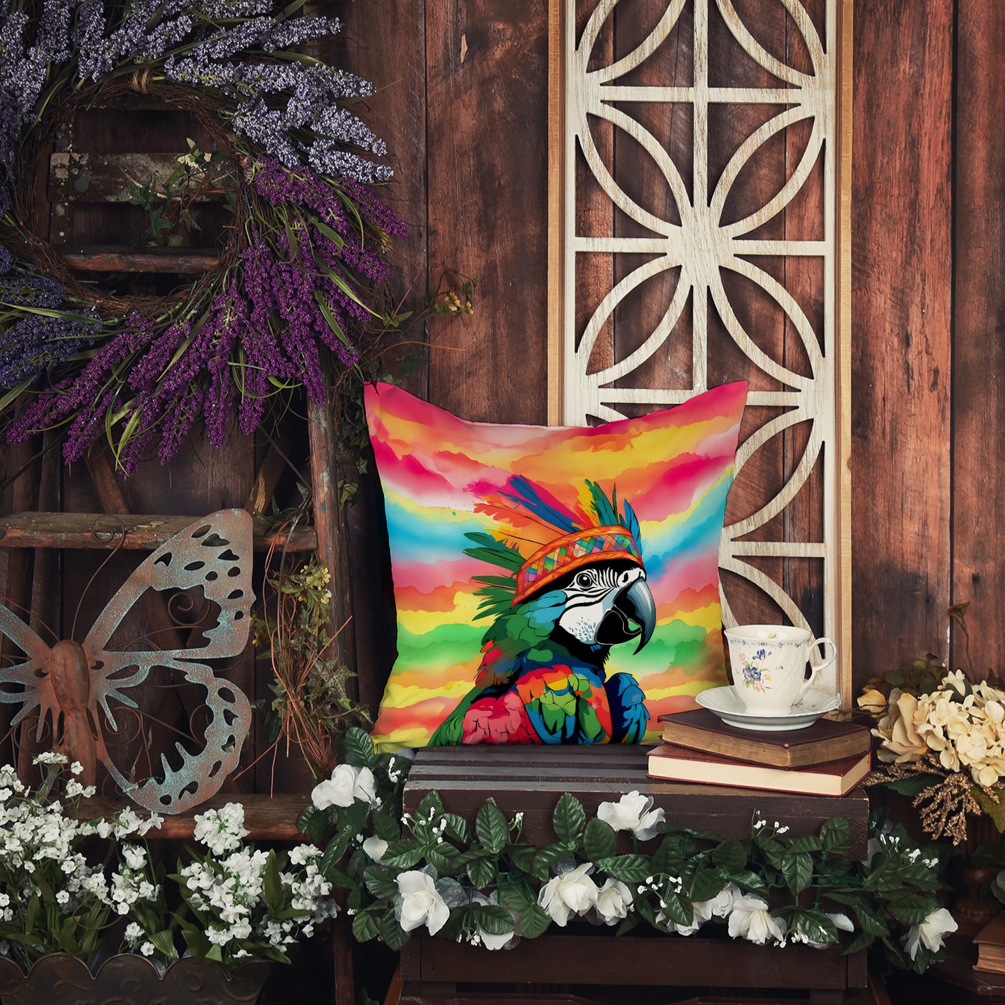 Hippie Animal Parrot Throw Pillow