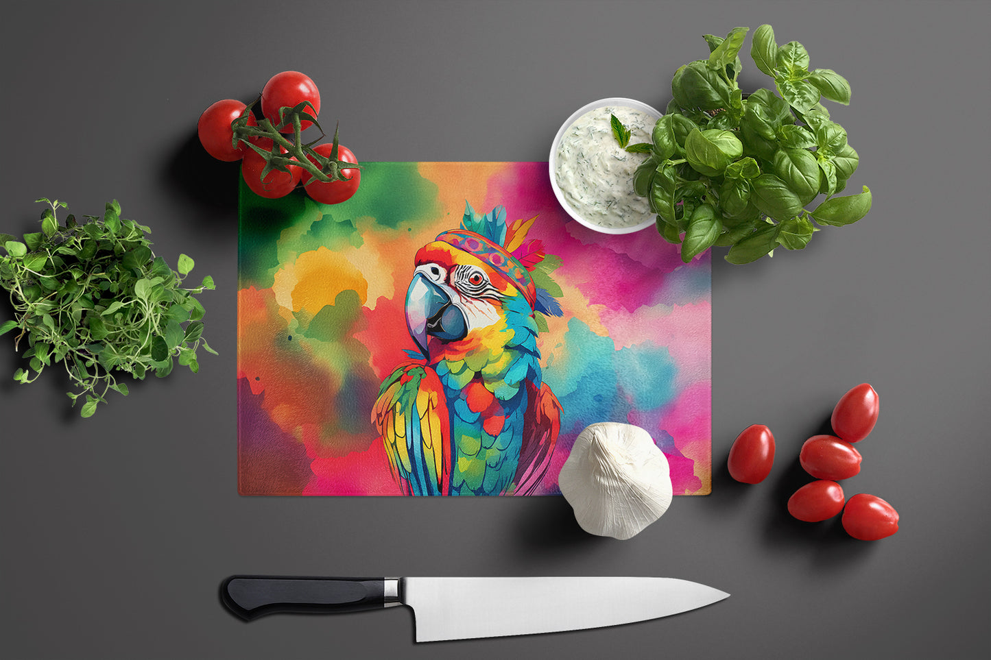 Hippie Animal Parrot Glass Cutting Board