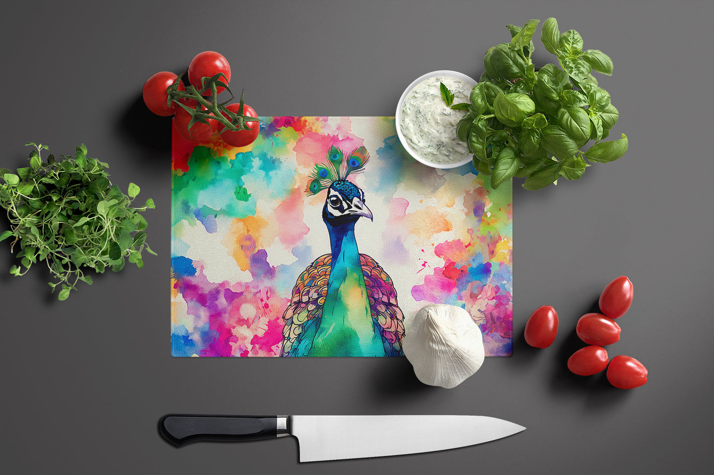 Hippie Animal Peacock Glass Cutting Board