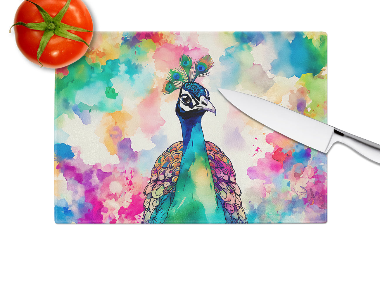 Hippie Animal Peacock Glass Cutting Board