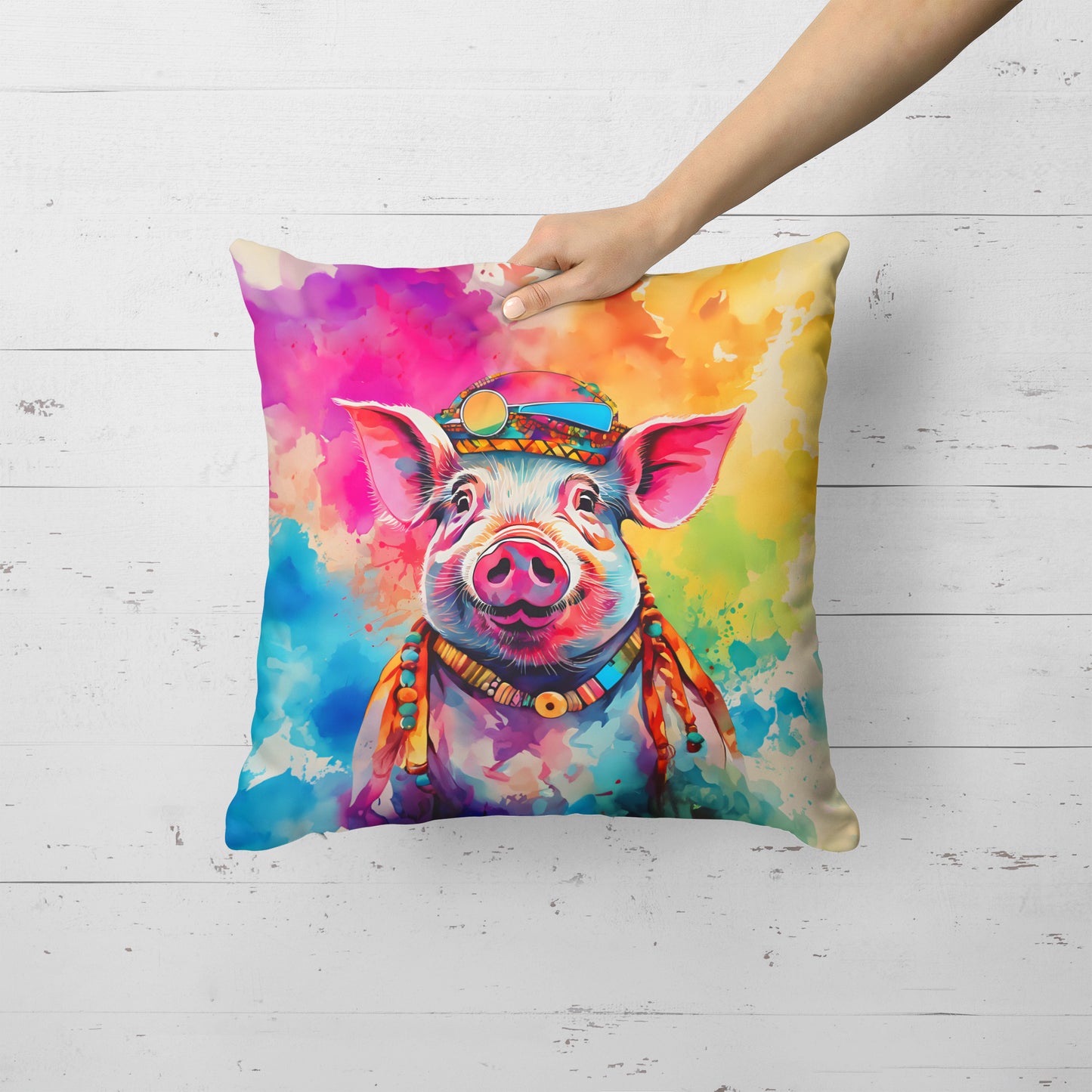 Hippie Animal Pig Throw Pillow