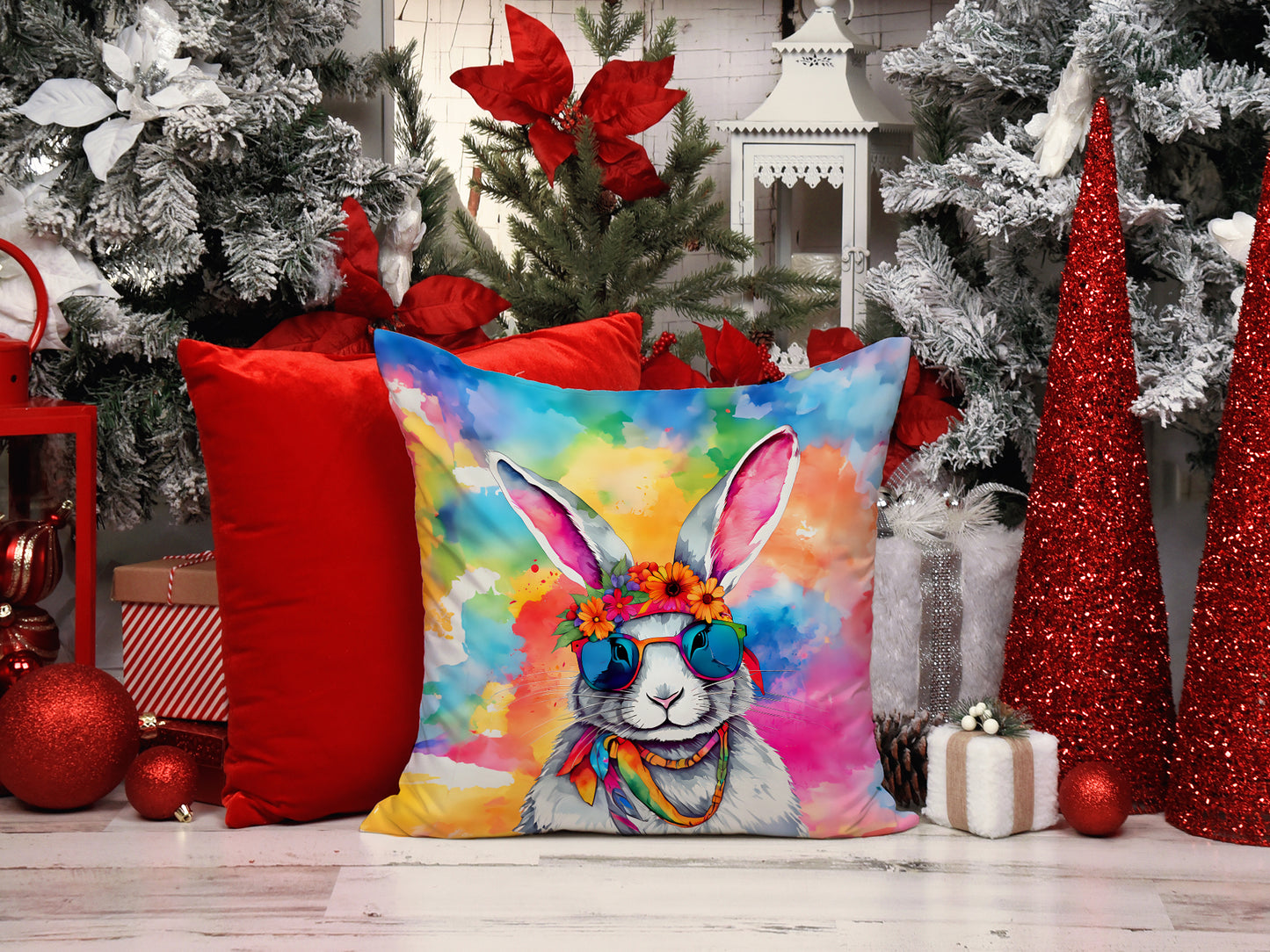 Hippie Animal Rabbit Throw Pillow