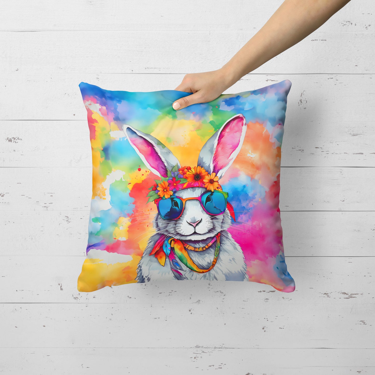 Hippie Animal Rabbit Throw Pillow