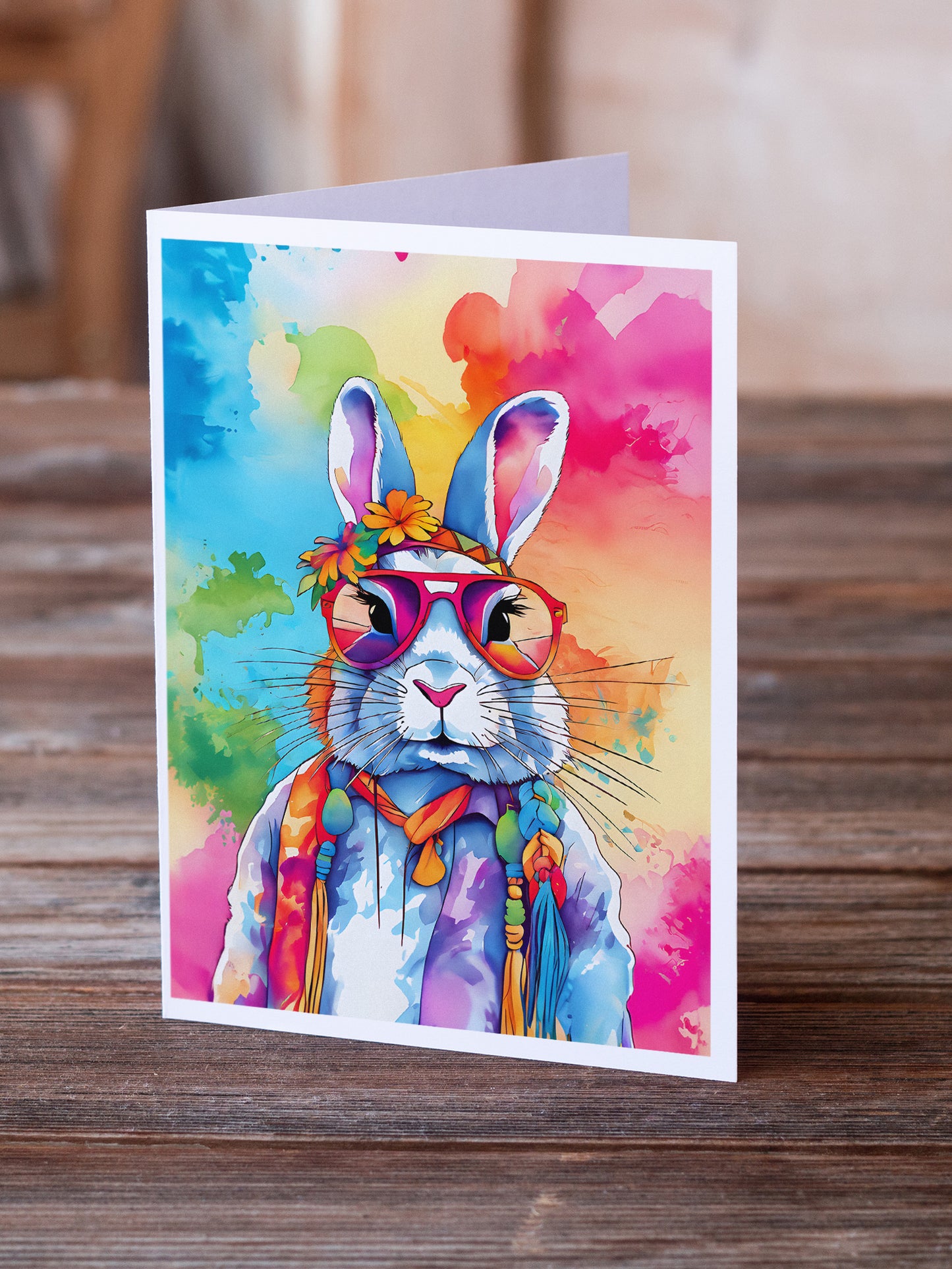 Hippie Animal Rabbit Greeting Cards Pack of 8