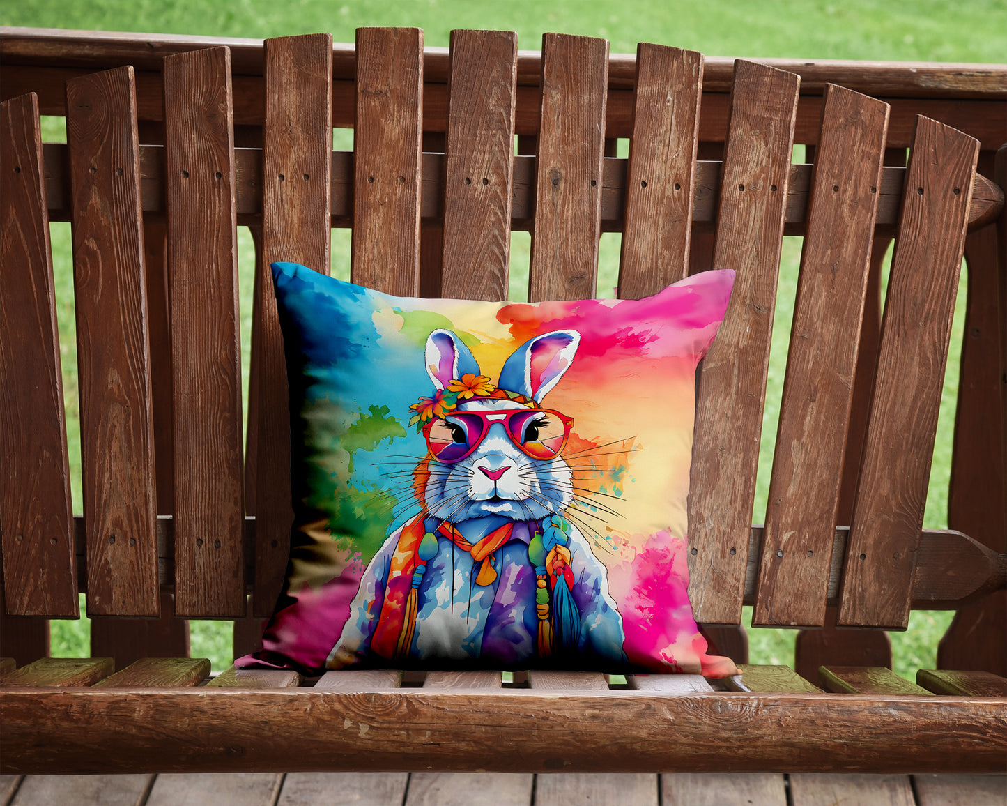 Hippie Animal Rabbit Throw Pillow