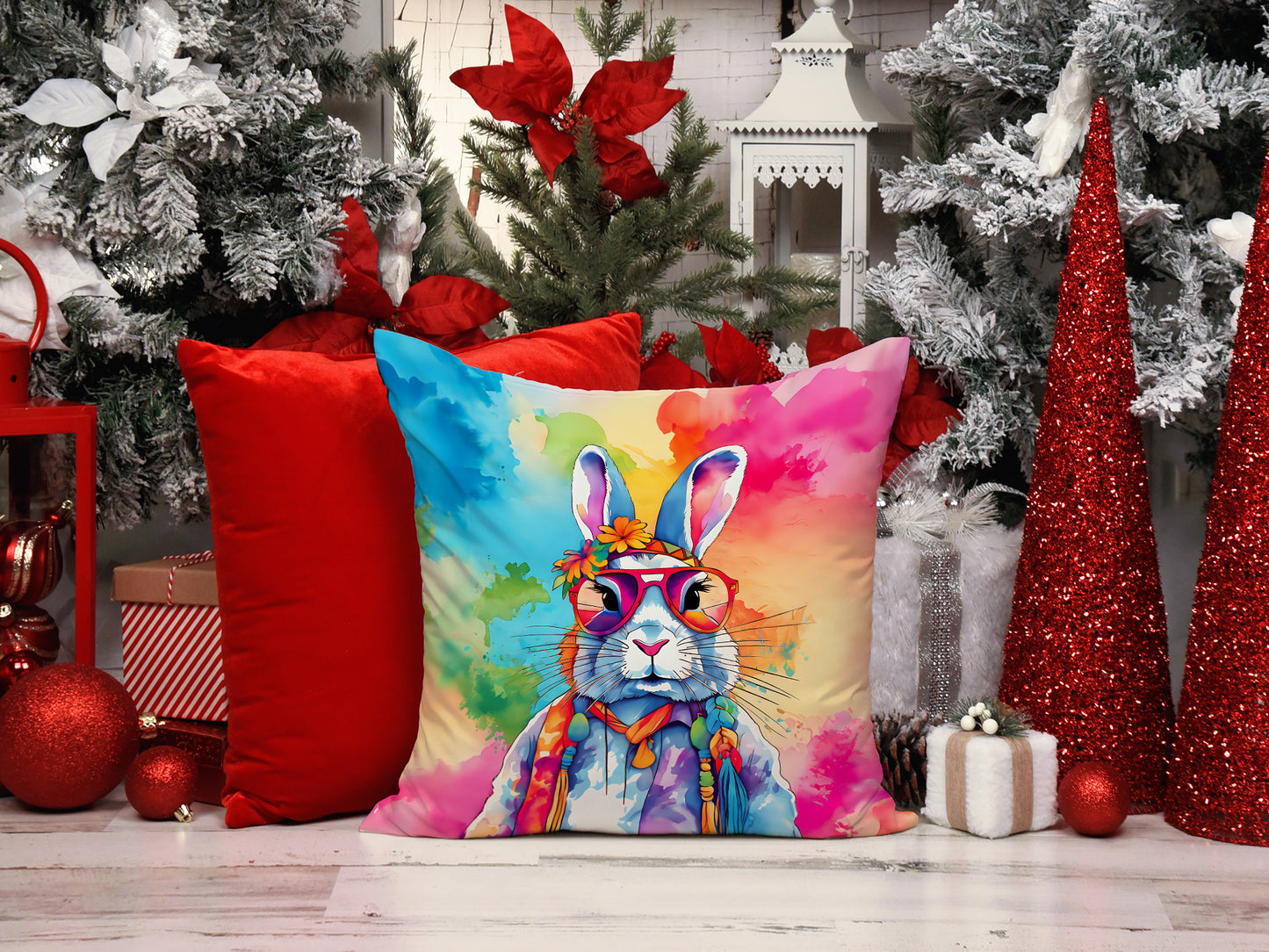 Hippie Animal Rabbit Throw Pillow