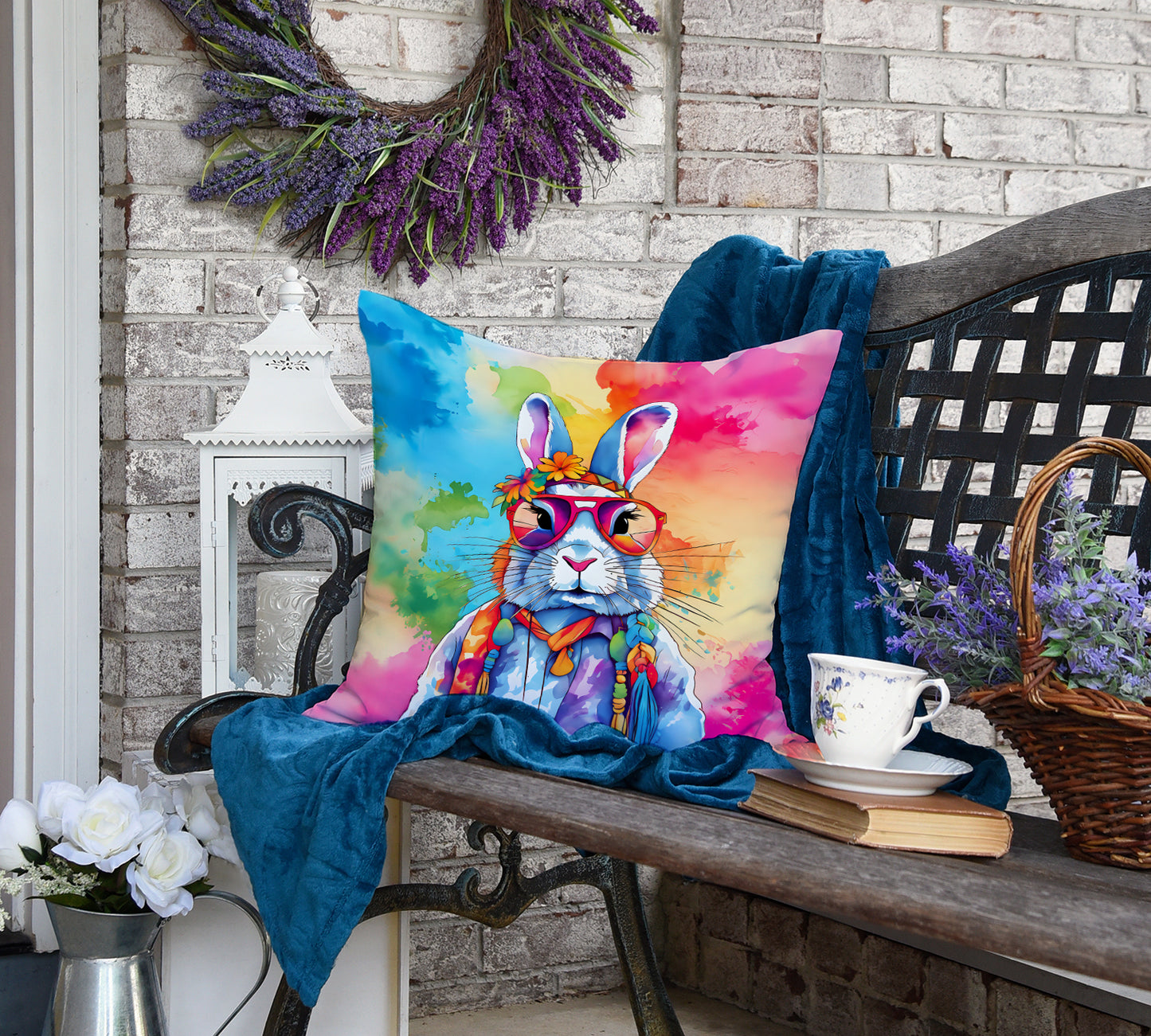 Hippie Animal Rabbit Throw Pillow