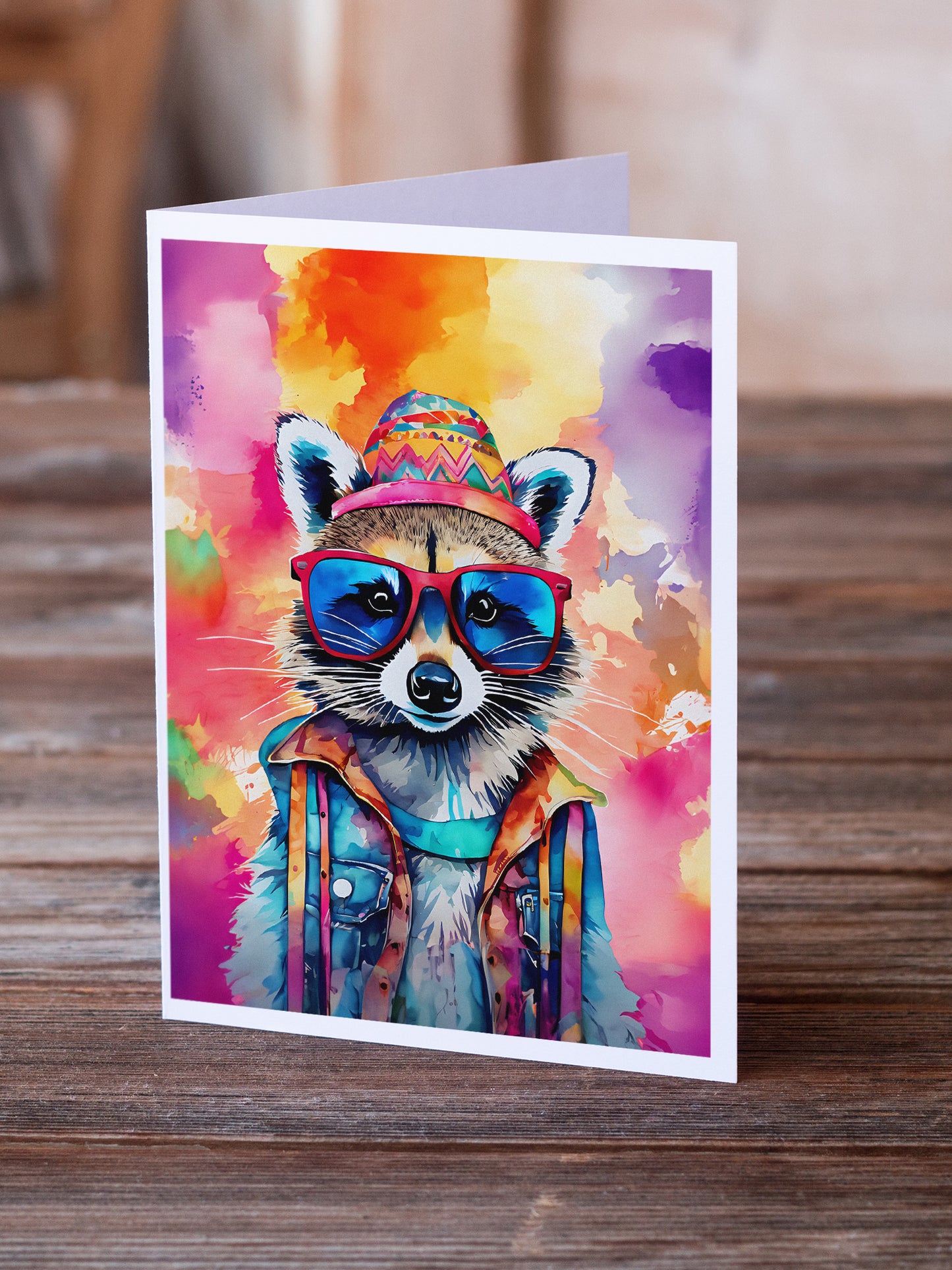 Hippie Animal Raccoon Greeting Cards Pack of 8