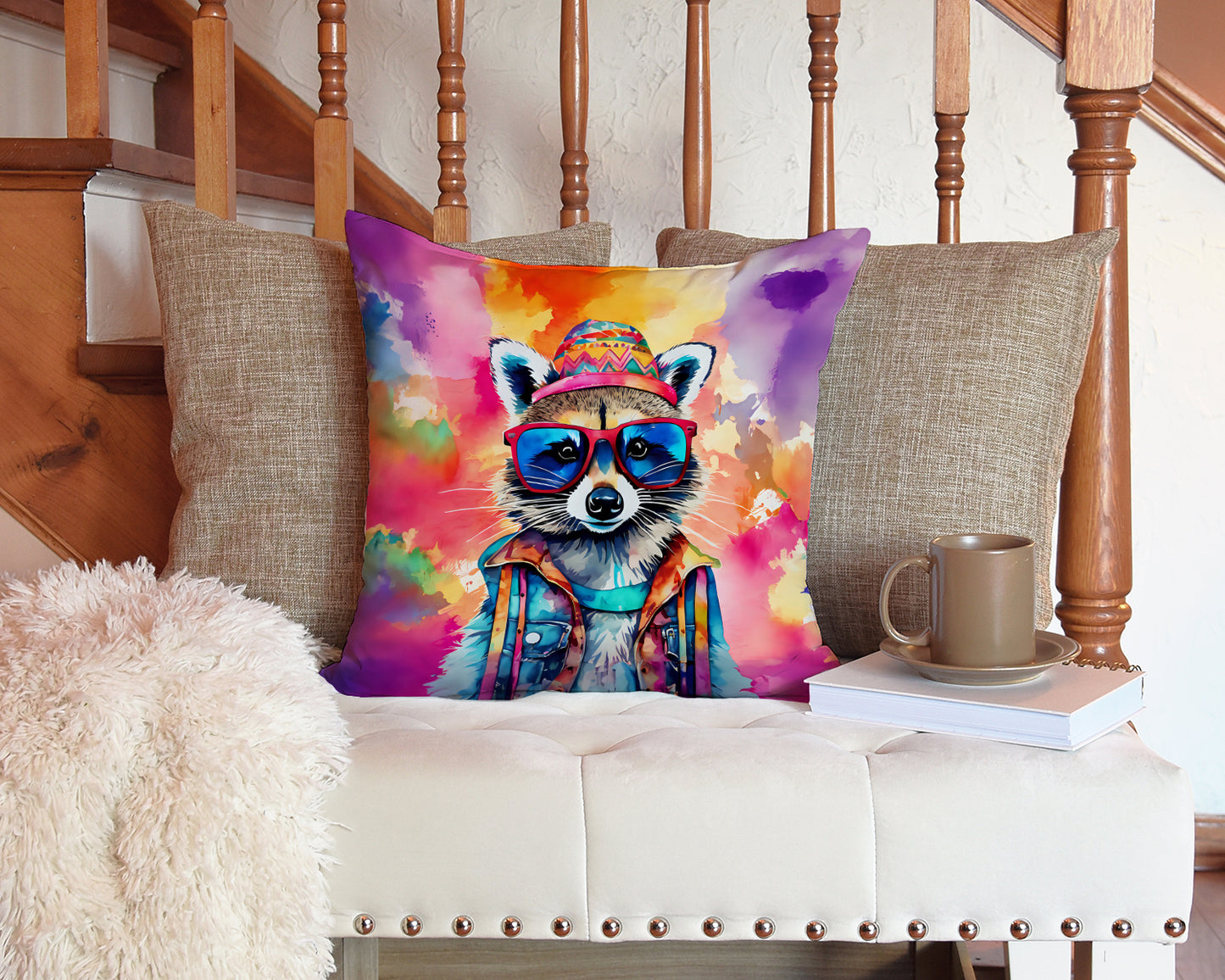 Hippie Animal Raccoon Throw Pillow