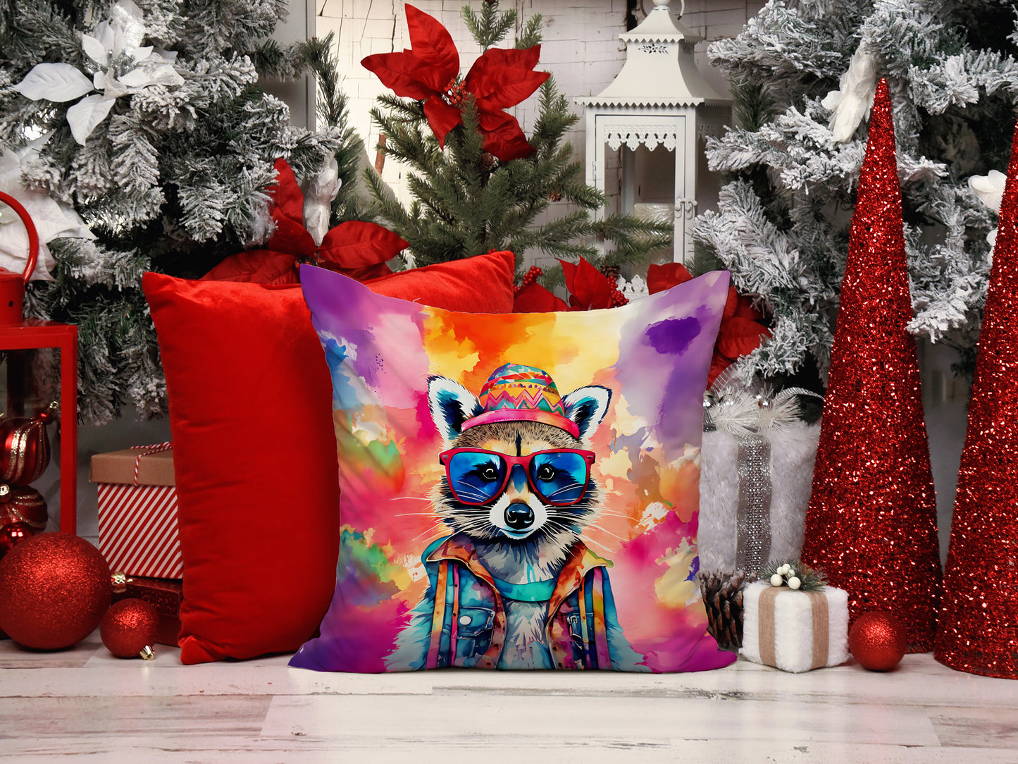 Hippie Animal Raccoon Throw Pillow