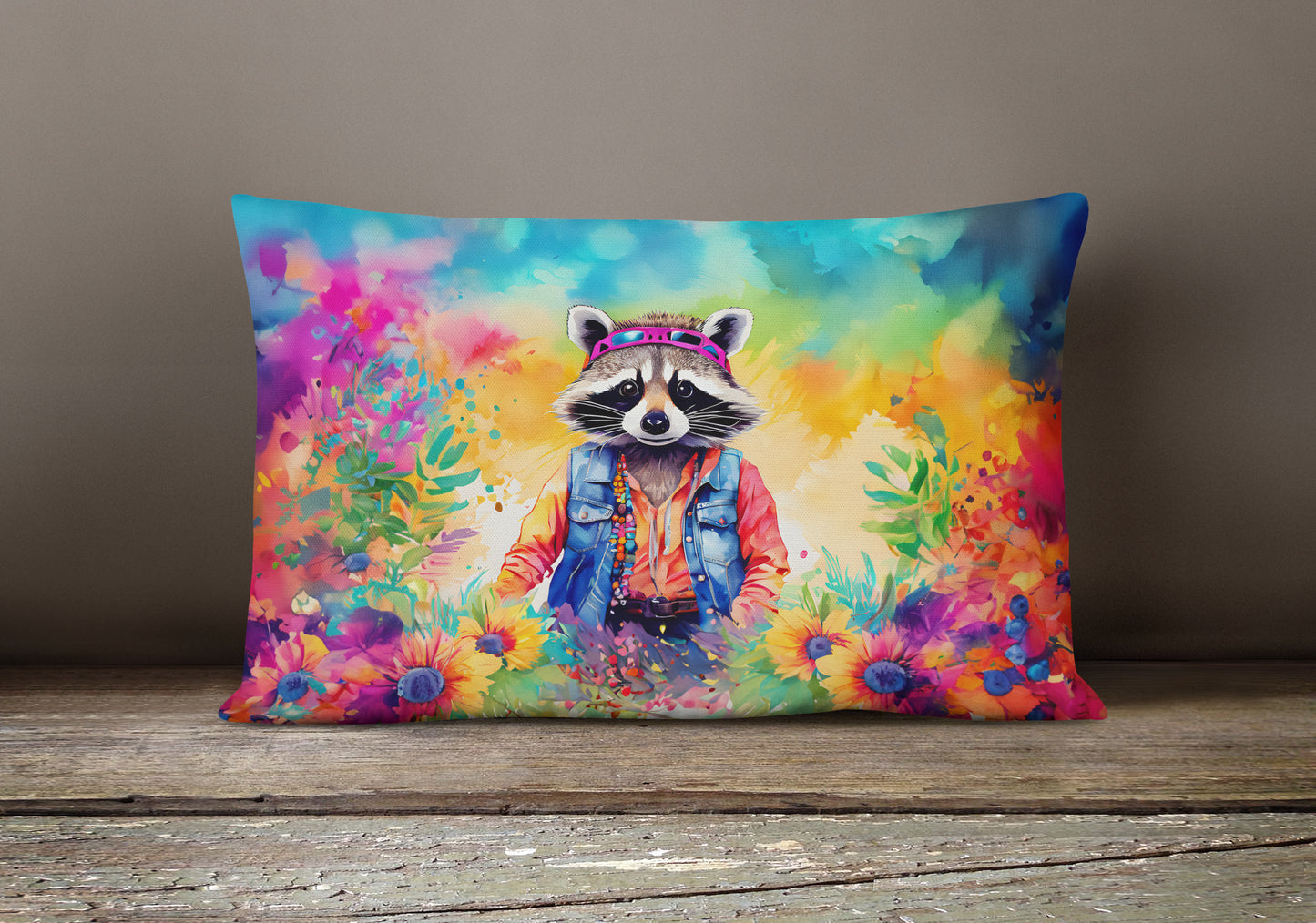 Hippie Animal Raccoon Throw Pillow