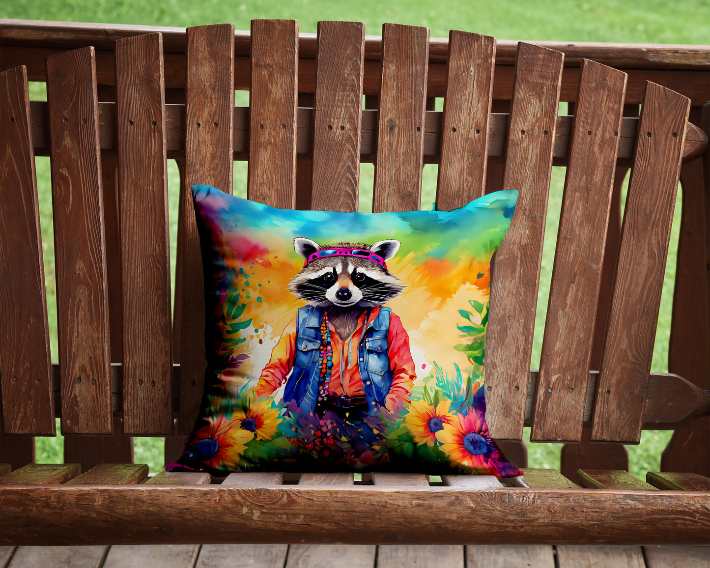 Hippie Animal Raccoon Throw Pillow