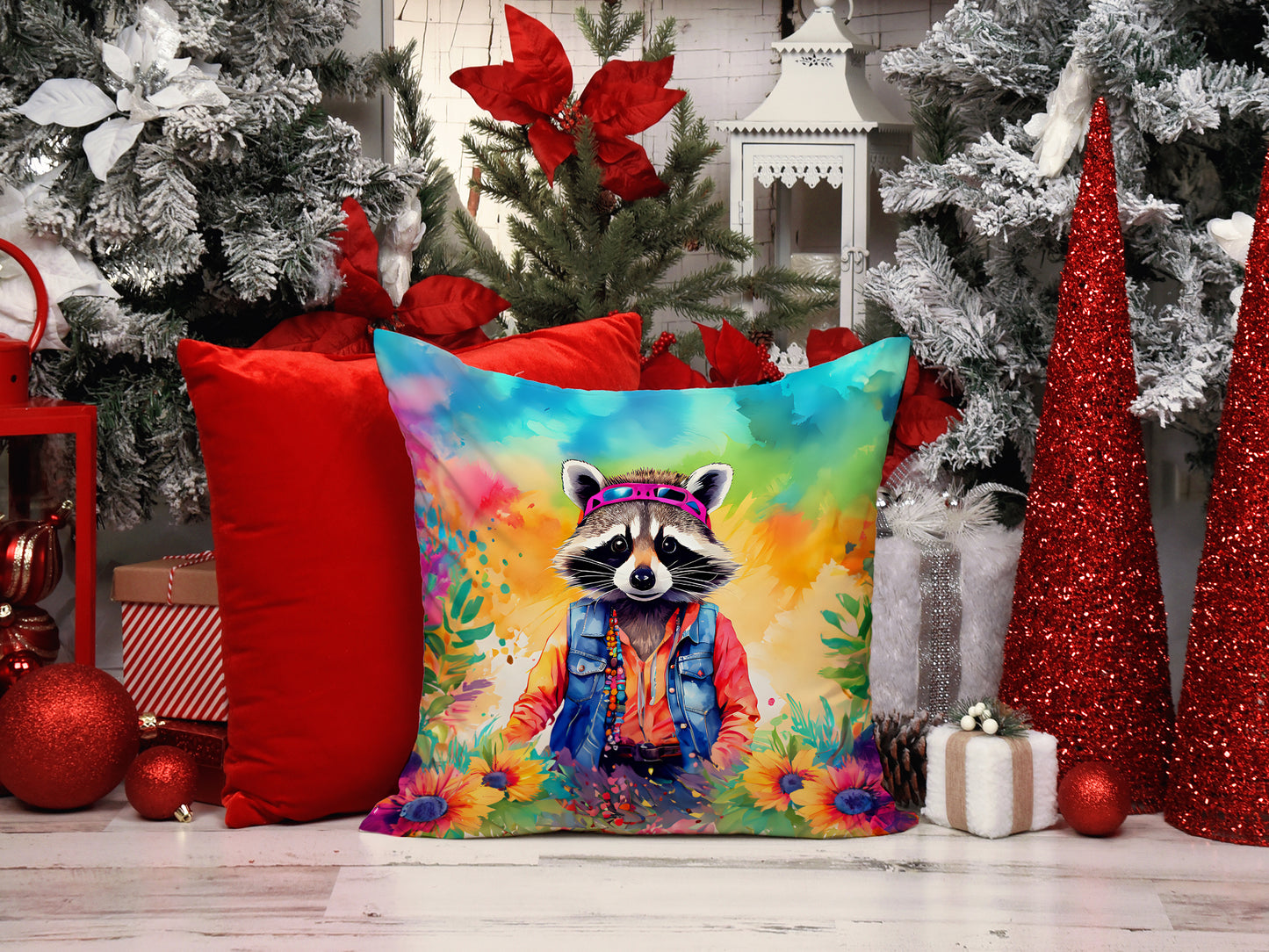 Hippie Animal Raccoon Throw Pillow