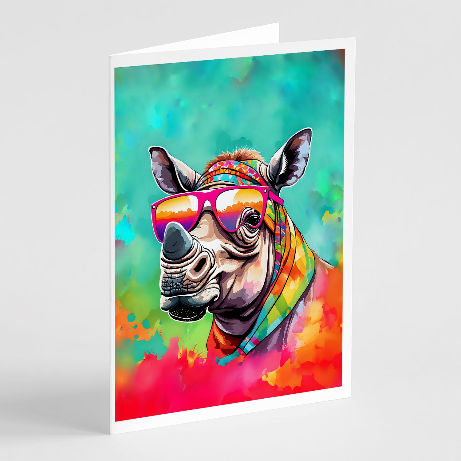 Buy this Hippie Animal Rhinoceros Greeting Cards Pack of 8