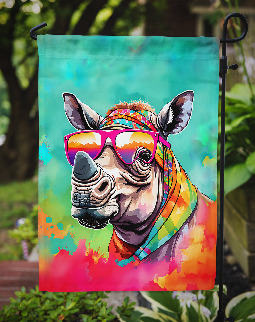 Hippie Animal Rhinoceros Garden Flag