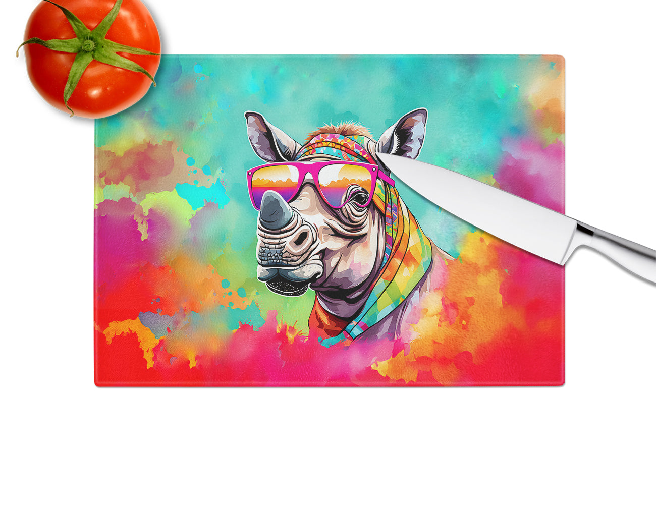 Hippie Animal Rhinoceros Glass Cutting Board