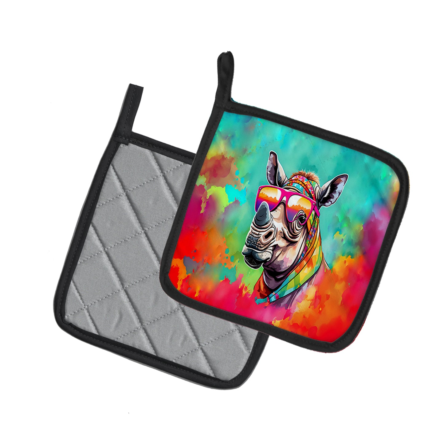 Hippie Animal Rhinoceros Pair of Pot Holders