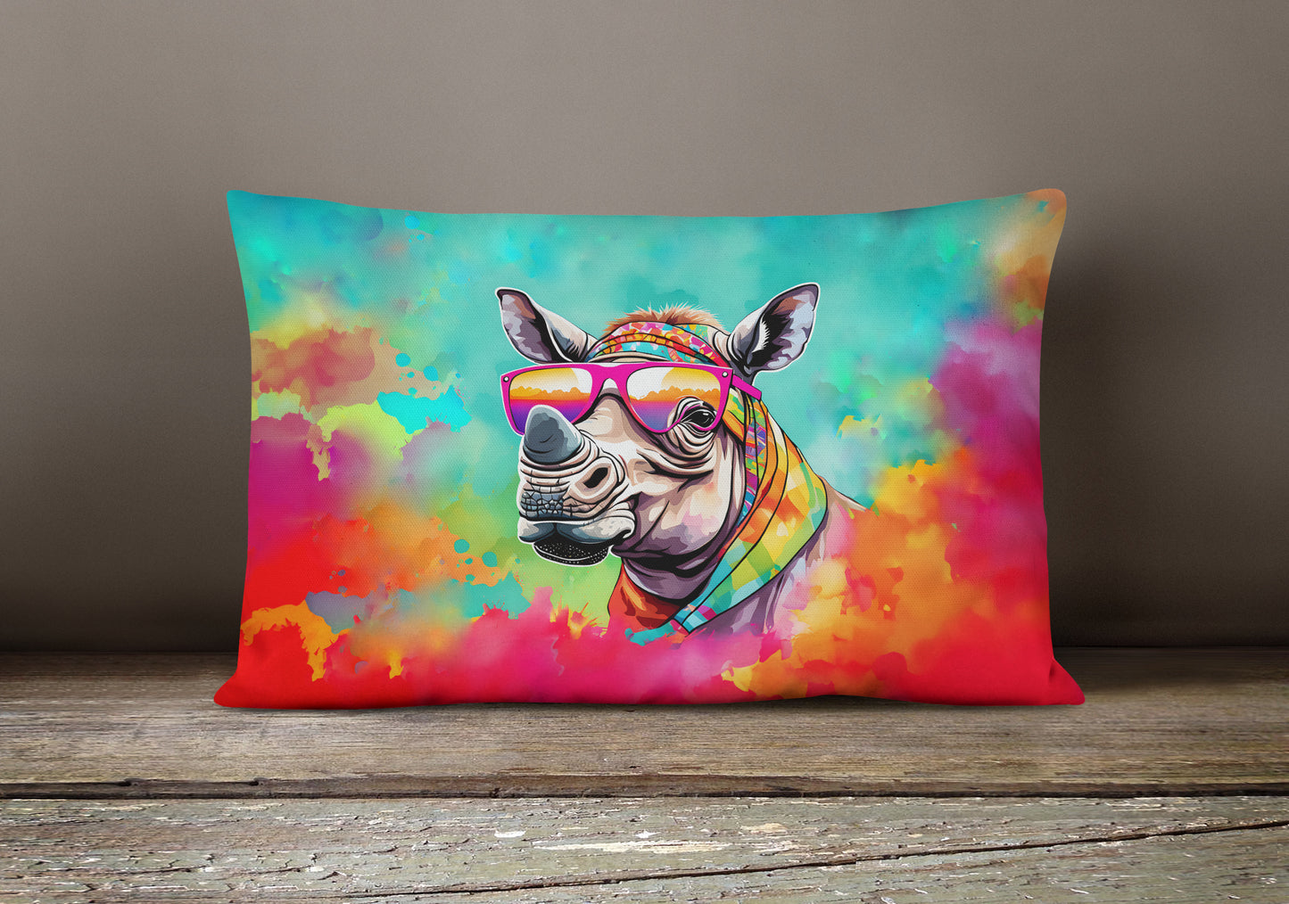 Hippie Animal Rhinoceros Throw Pillow