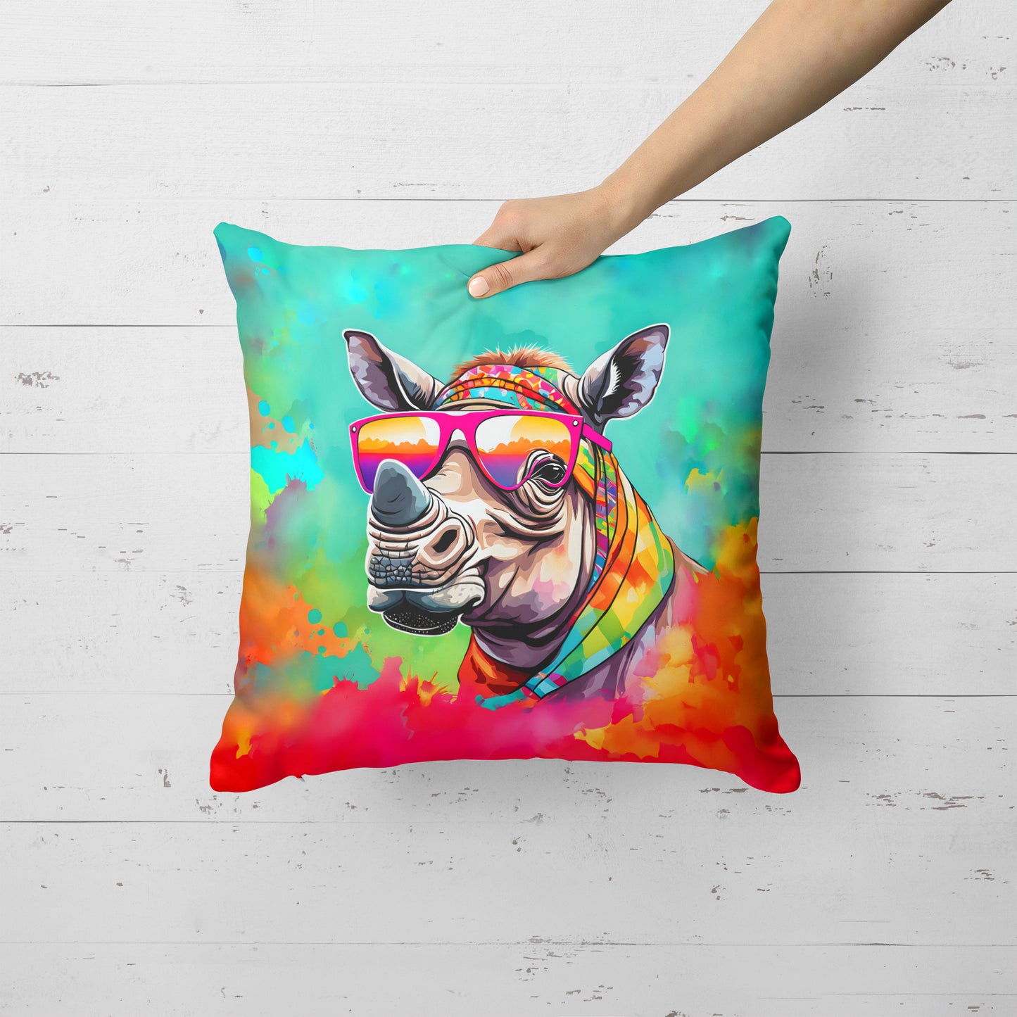 Hippie Animal Rhinoceros Throw Pillow