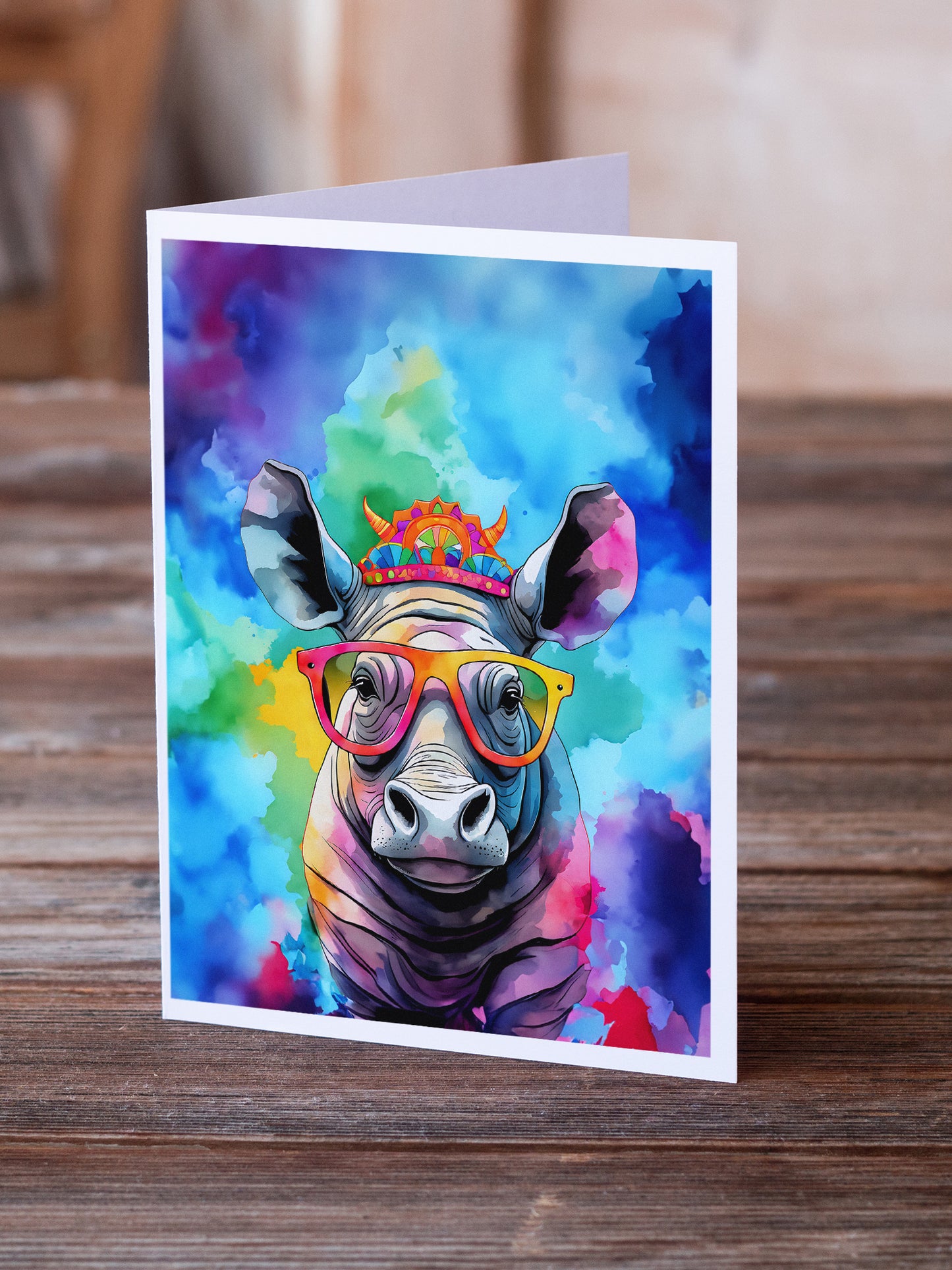 Hippie Animal Rhinoceros Greeting Cards Pack of 8