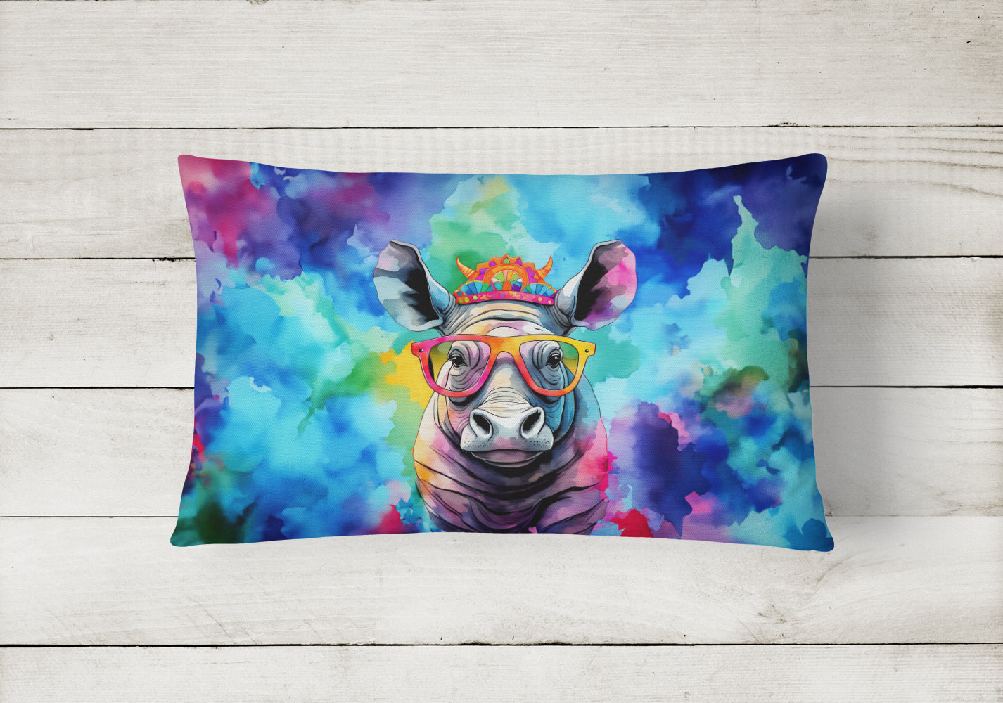 Hippie Animal Rhinoceros Throw Pillow