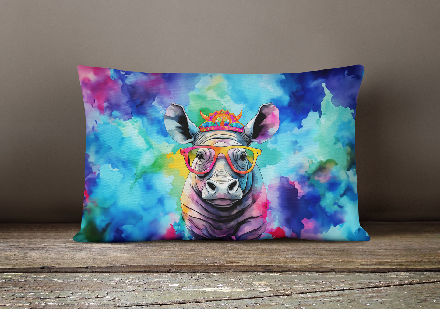 Hippie Animal Rhinoceros Throw Pillow