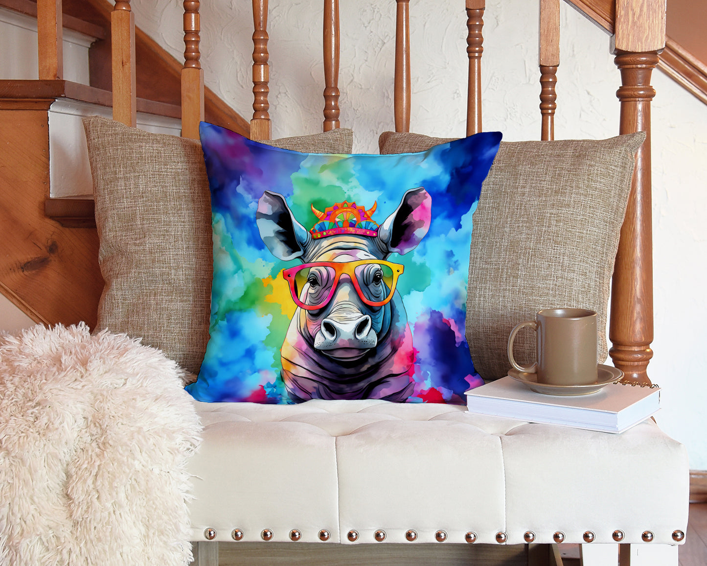 Hippie Animal Rhinoceros Throw Pillow