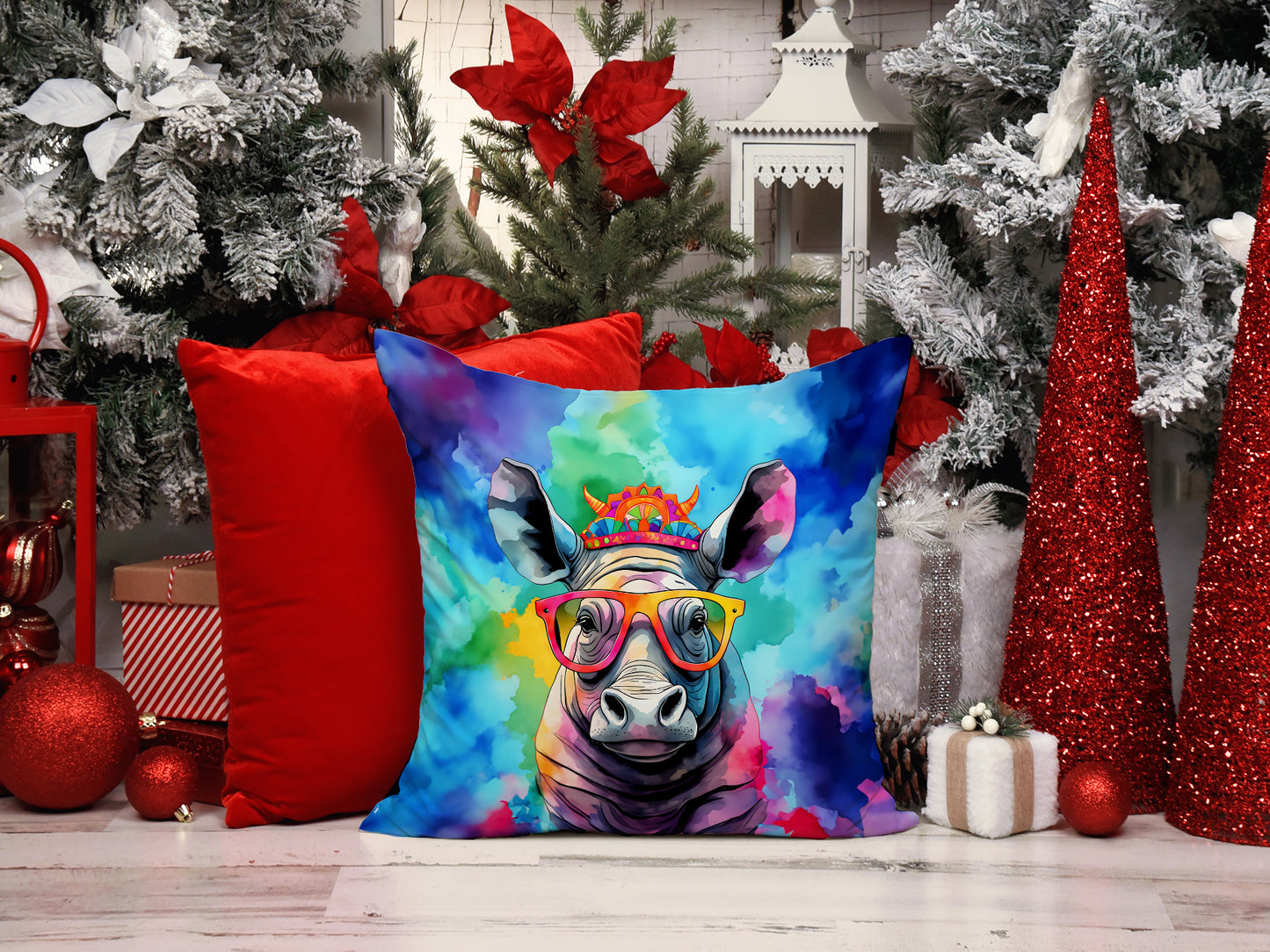 Hippie Animal Rhinoceros Throw Pillow