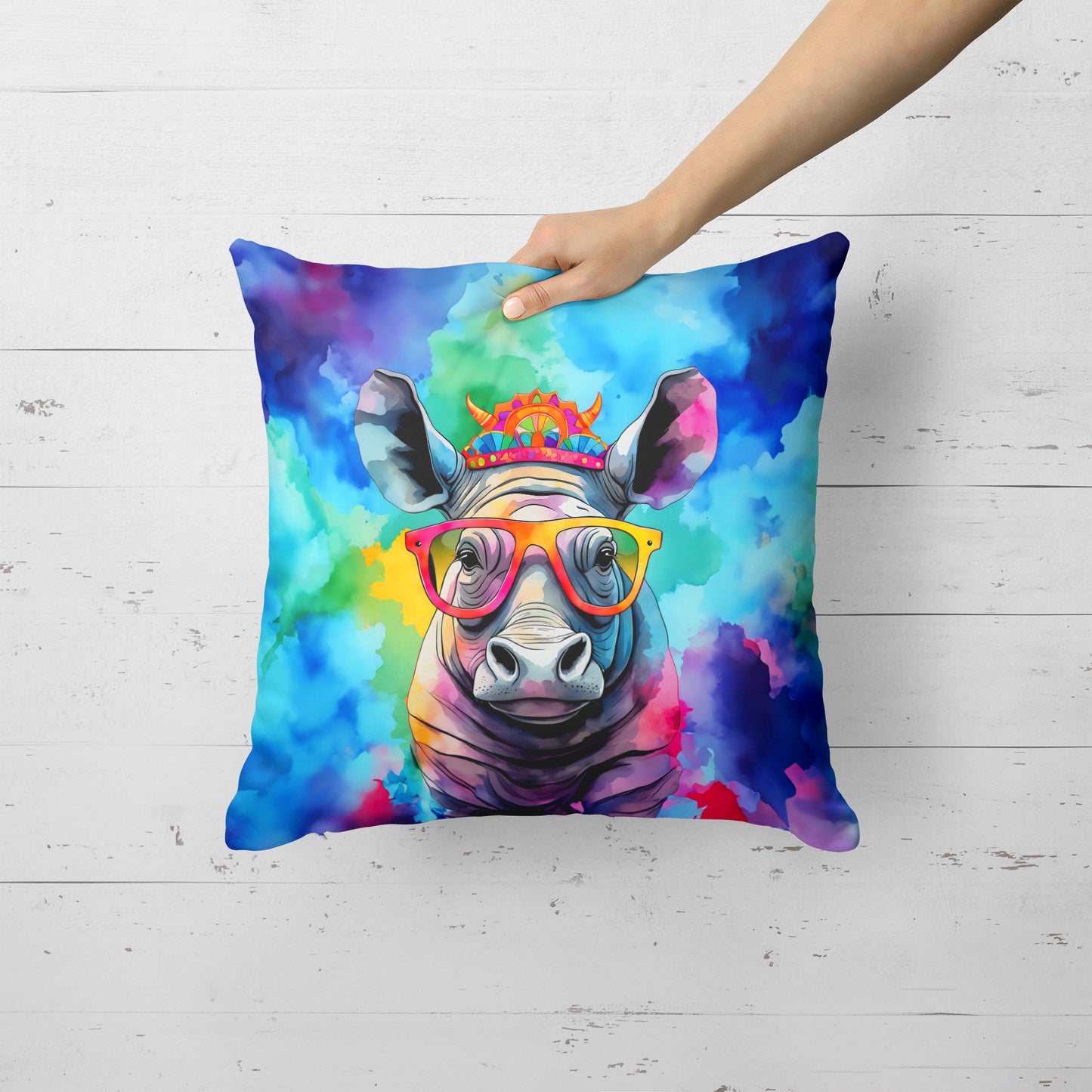 Hippie Animal Rhinoceros Throw Pillow