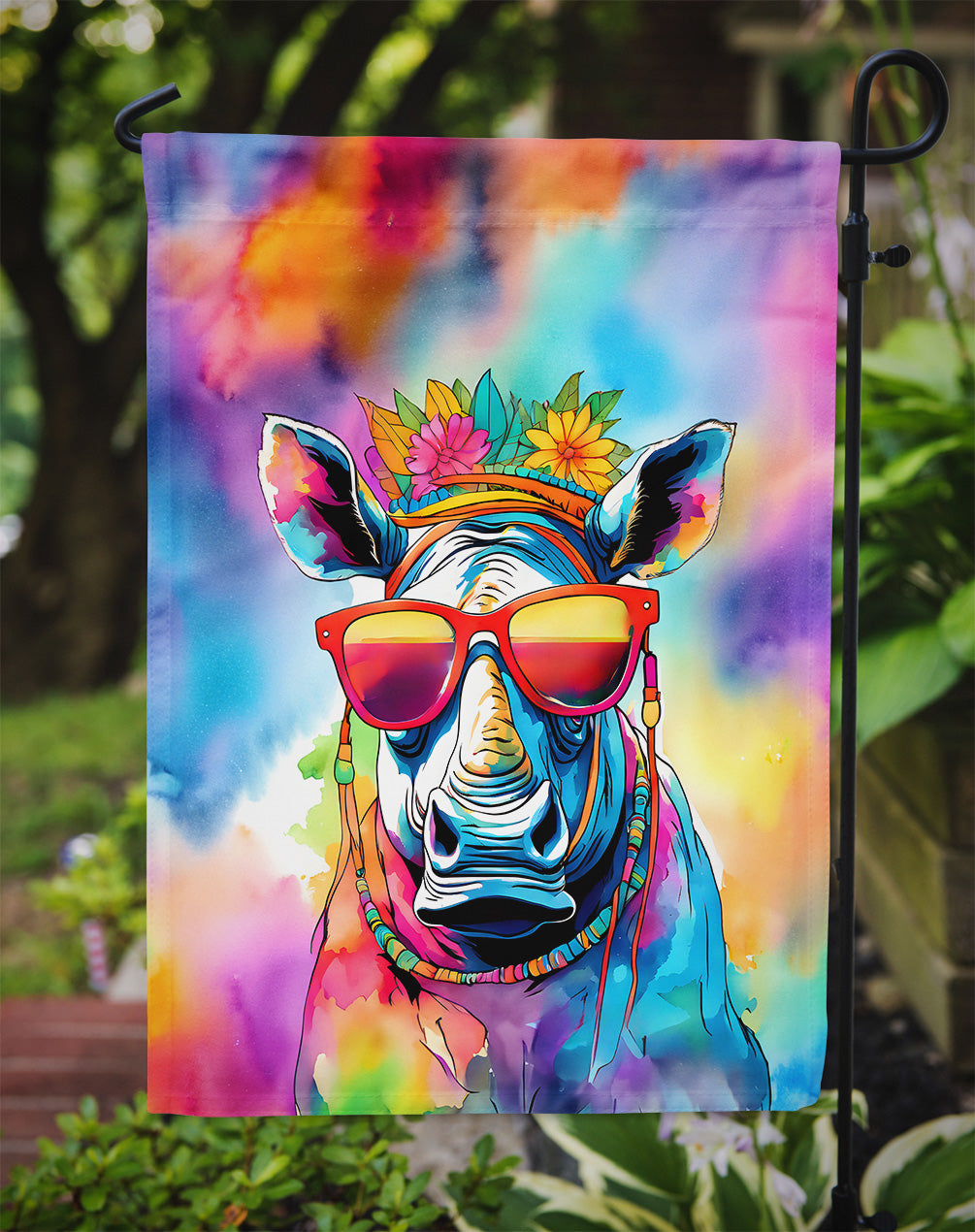 Hippie Animal Rhinoceros Garden Flag