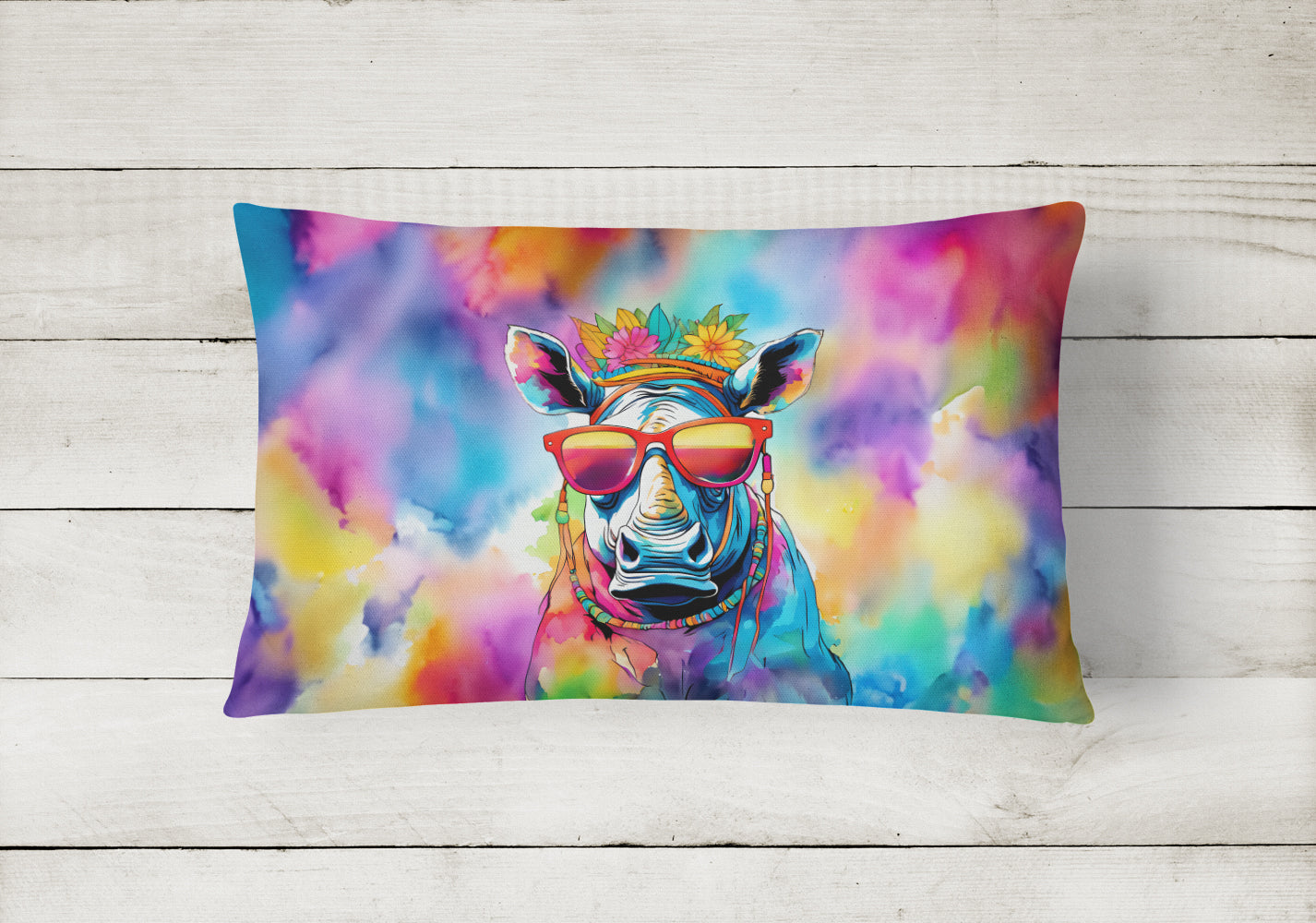 Hippie Animal Rhinoceros Throw Pillow