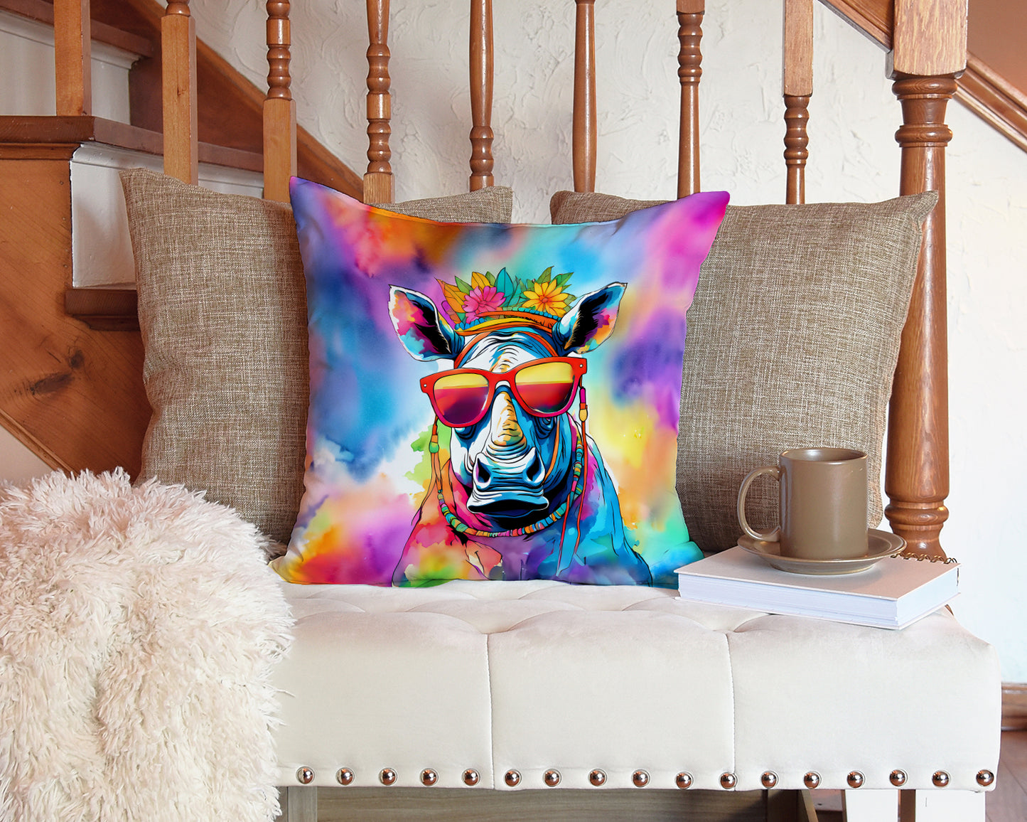 Hippie Animal Rhinoceros Throw Pillow