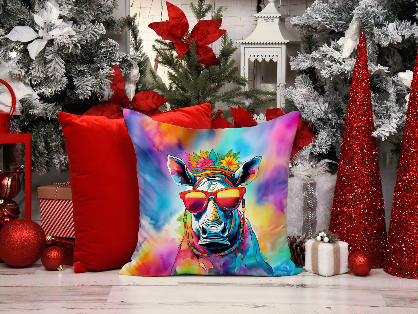 Hippie Animal Rhinoceros Throw Pillow