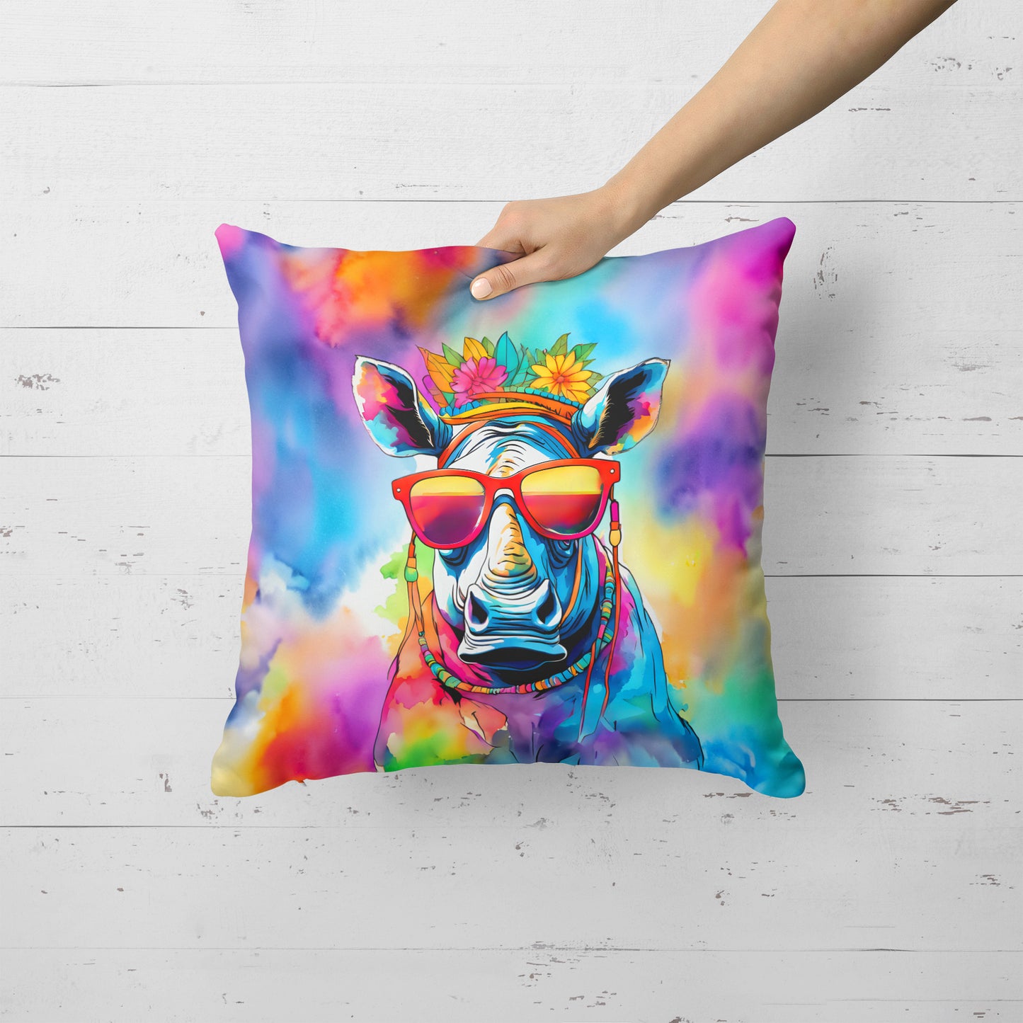 Hippie Animal Rhinoceros Throw Pillow