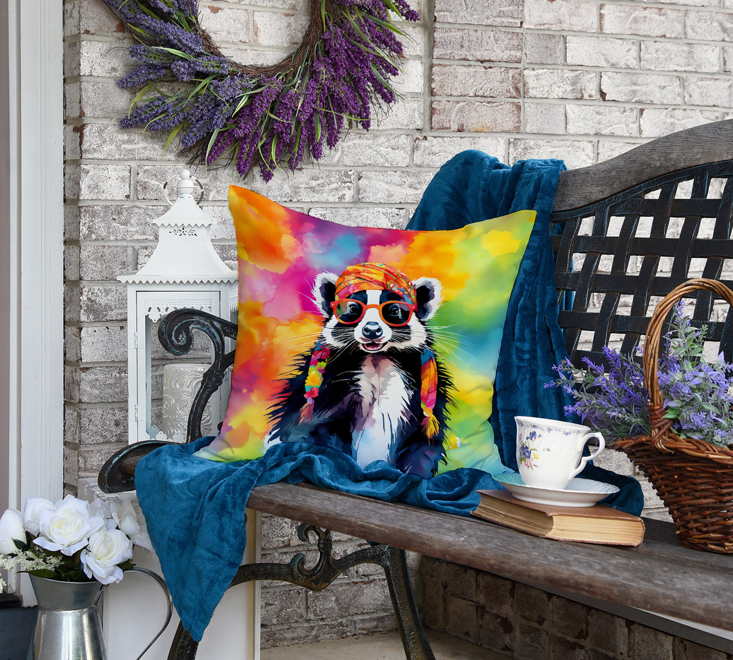 Hippie Animal Skunk Throw Pillow