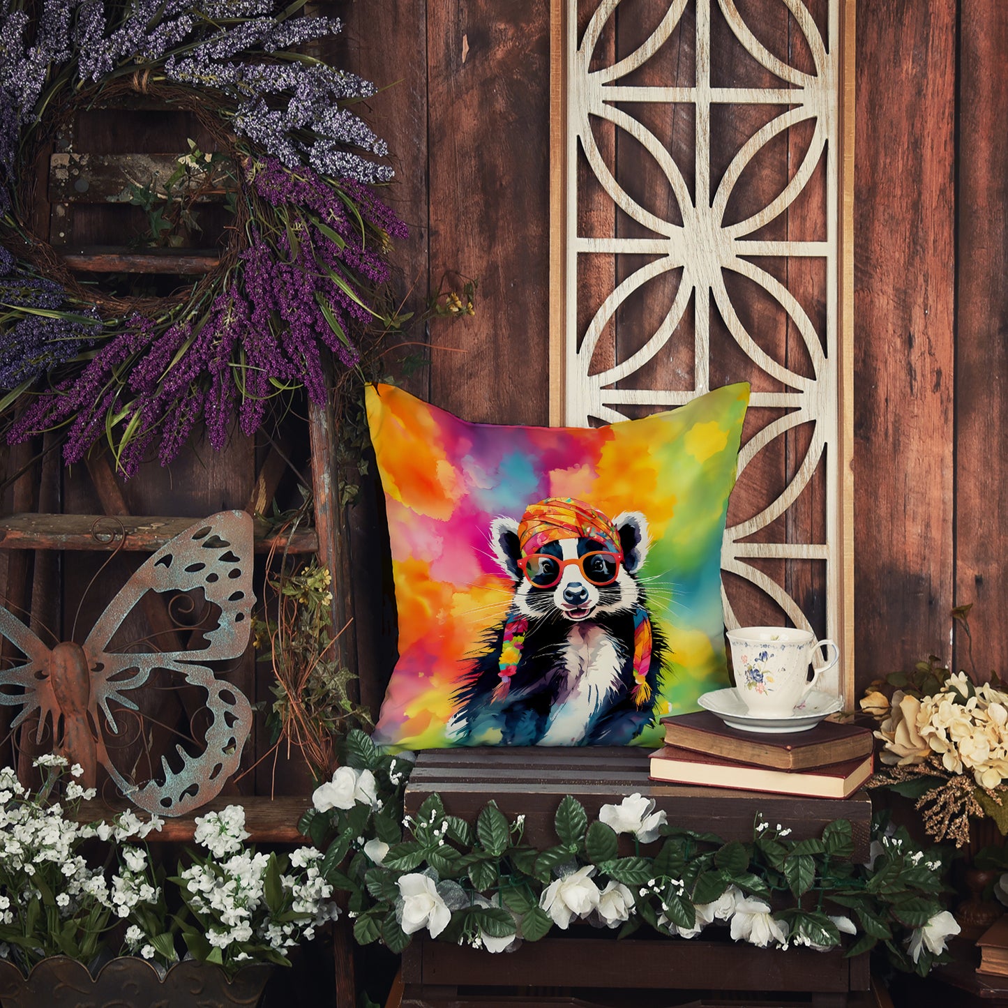 Hippie Animal Skunk Throw Pillow