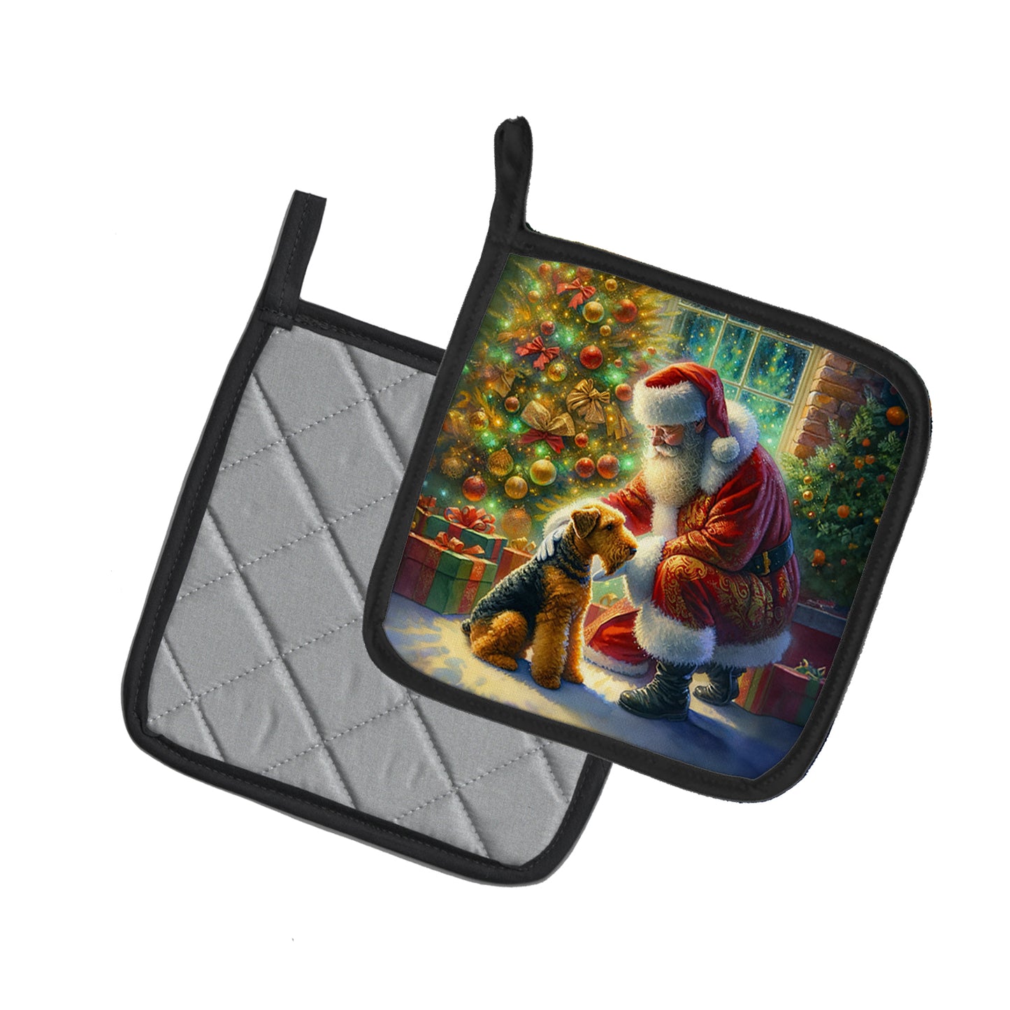 Airedale Terrier and Santa Claus Pair of Pot Holders