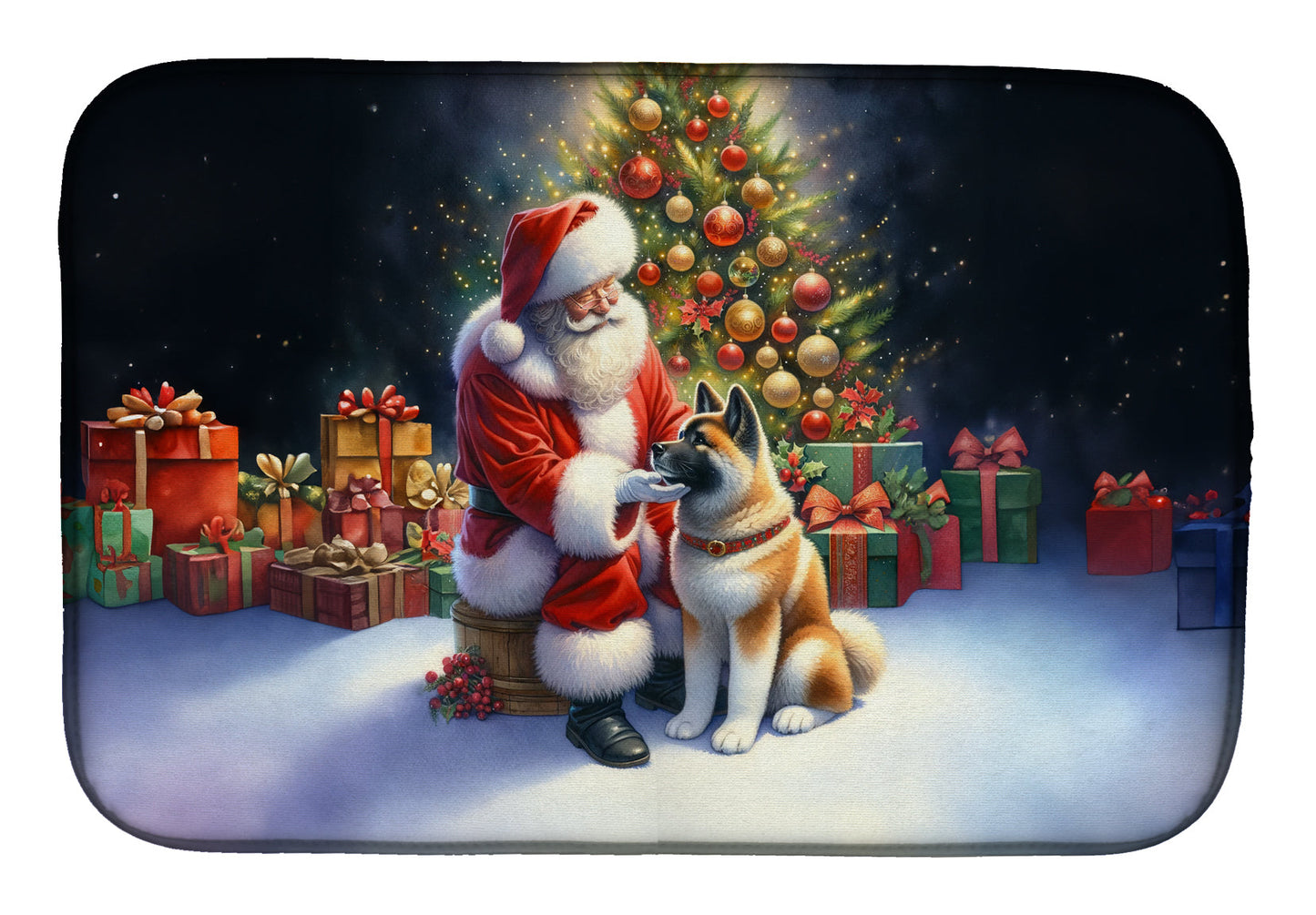 Buy this Akita and Santa Claus Dish Drying Mat