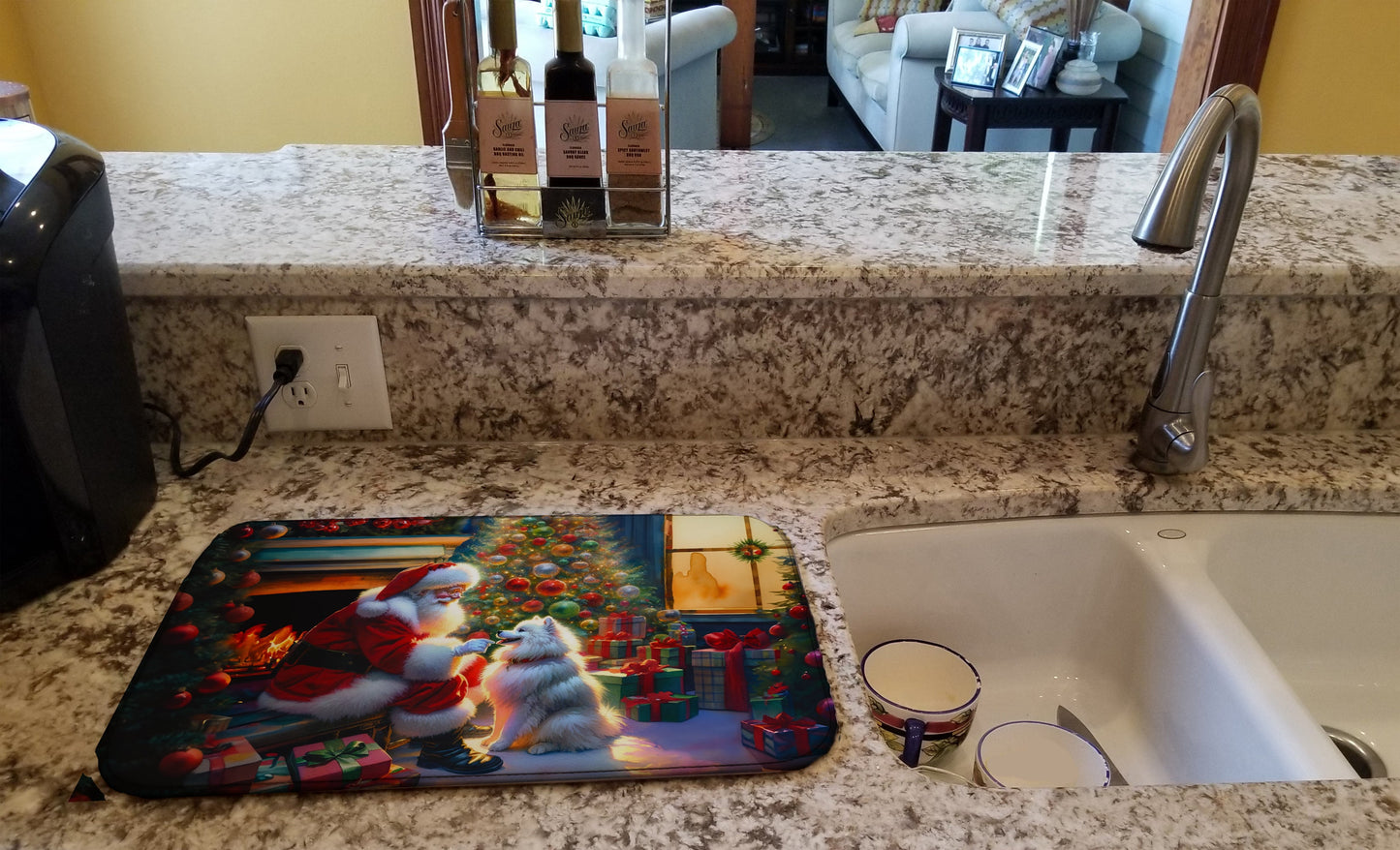 American Eskimo and Santa Claus Dish Drying Mat