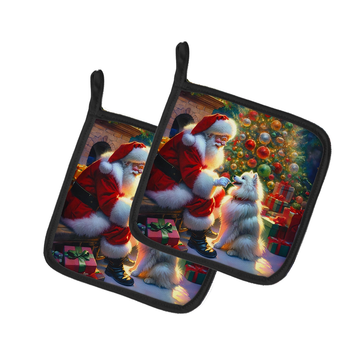 Buy this American Eskimo and Santa Claus Pair of Pot Holders