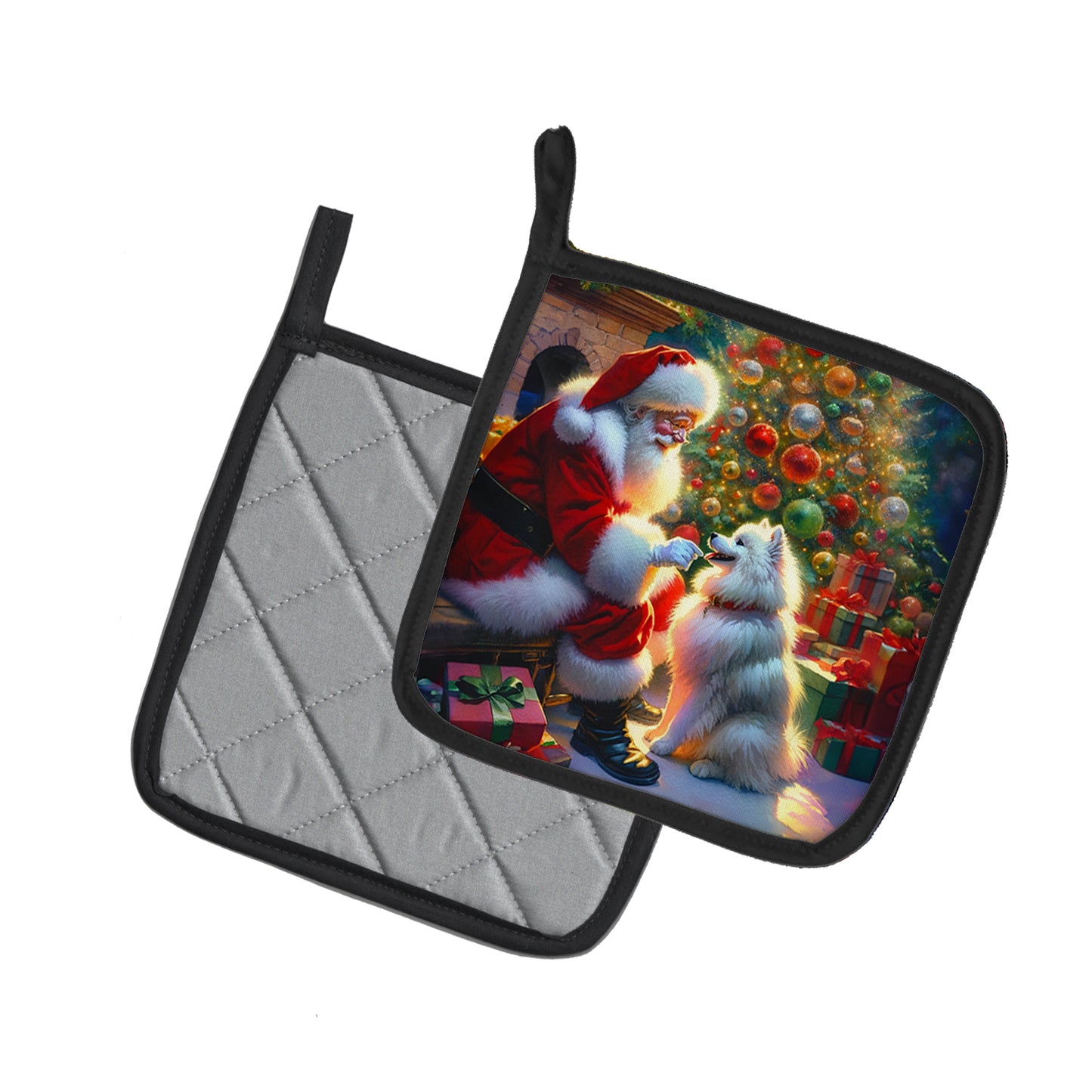 American Eskimo and Santa Claus Pair of Pot Holders