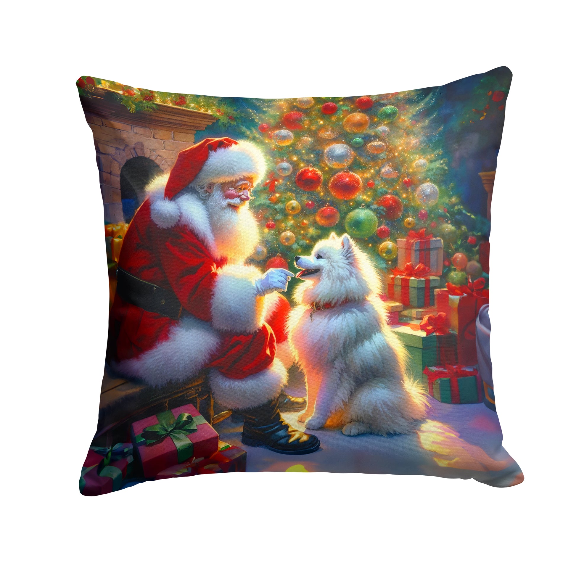 Buy this American Eskimo and Santa Claus Throw Pillow