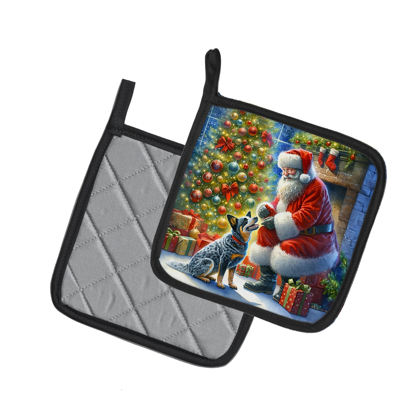 Australian Cattle Dog and Santa Claus Pair of Pot Holders