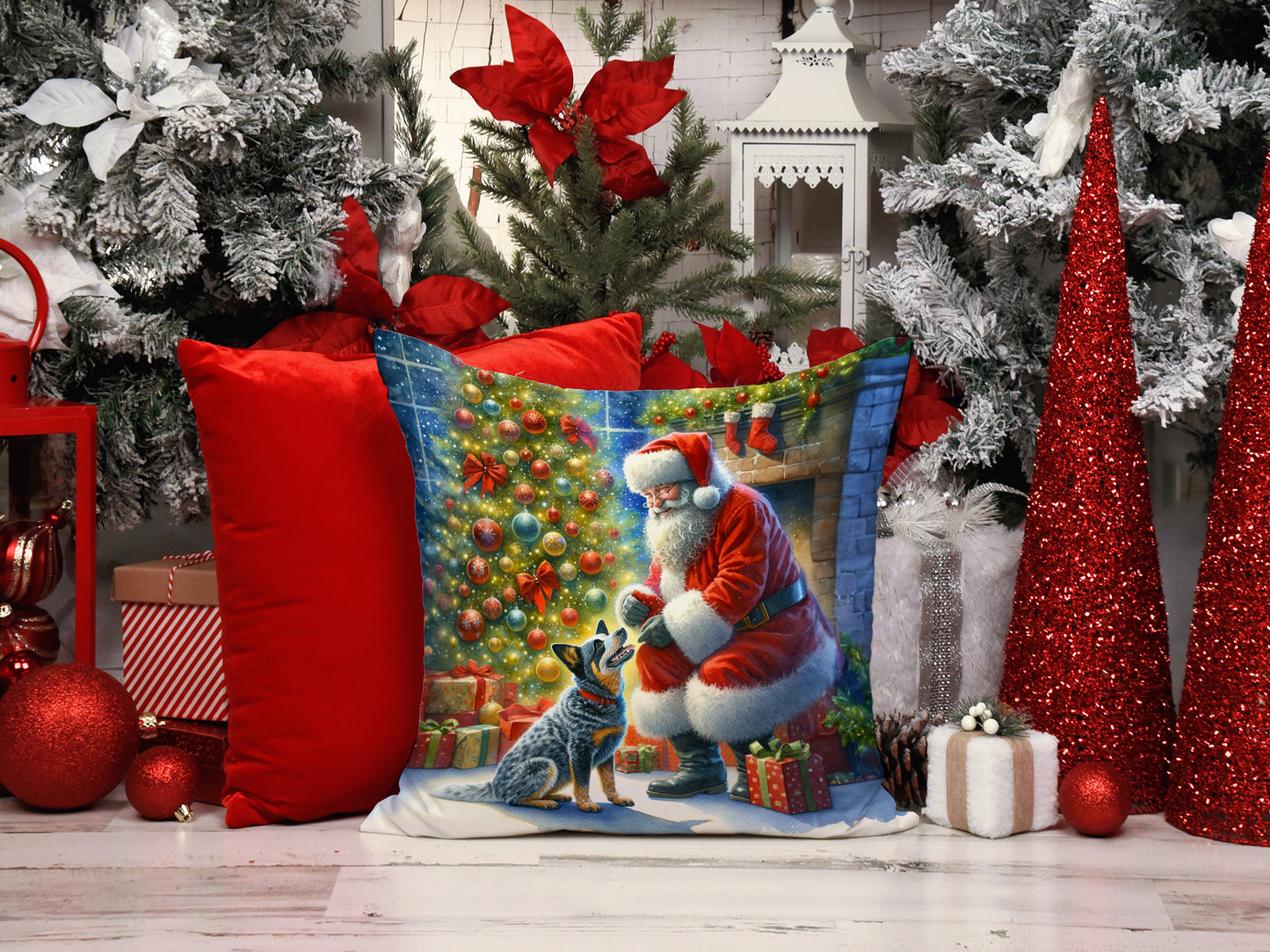 Australian Cattle Dog and Santa Claus Throw Pillow