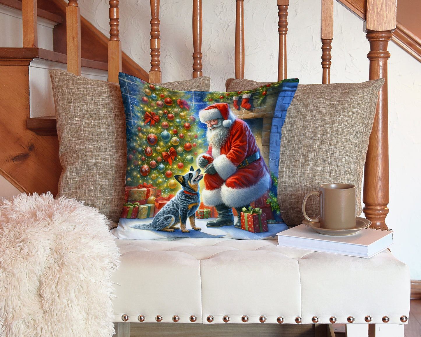 Australian Cattle Dog and Santa Claus Throw Pillow