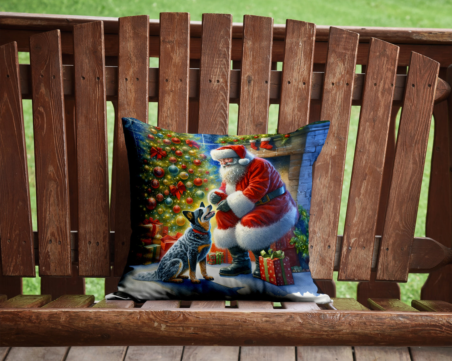 Australian Cattle Dog and Santa Claus Throw Pillow