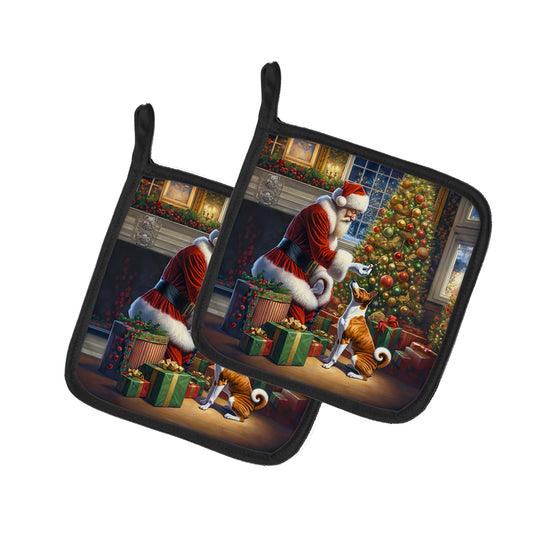 Buy this Basenji and Santa Claus Pair of Pot Holders